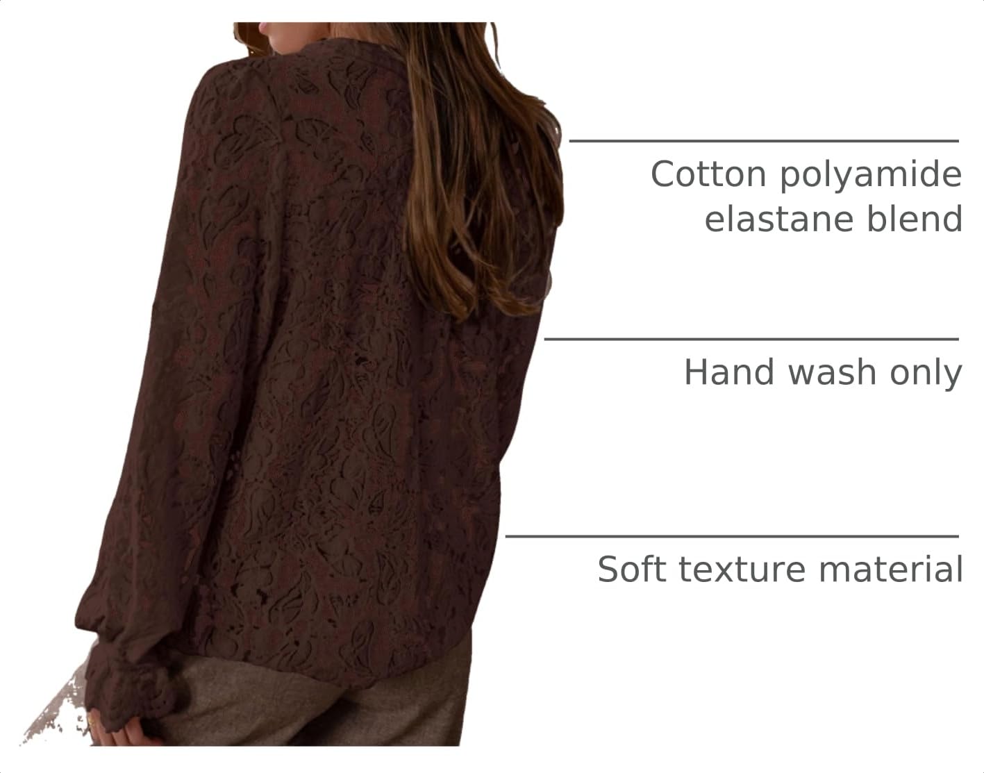 Women's Fall Trendy Long Sleeve Lace Tops(Coffee,Small)