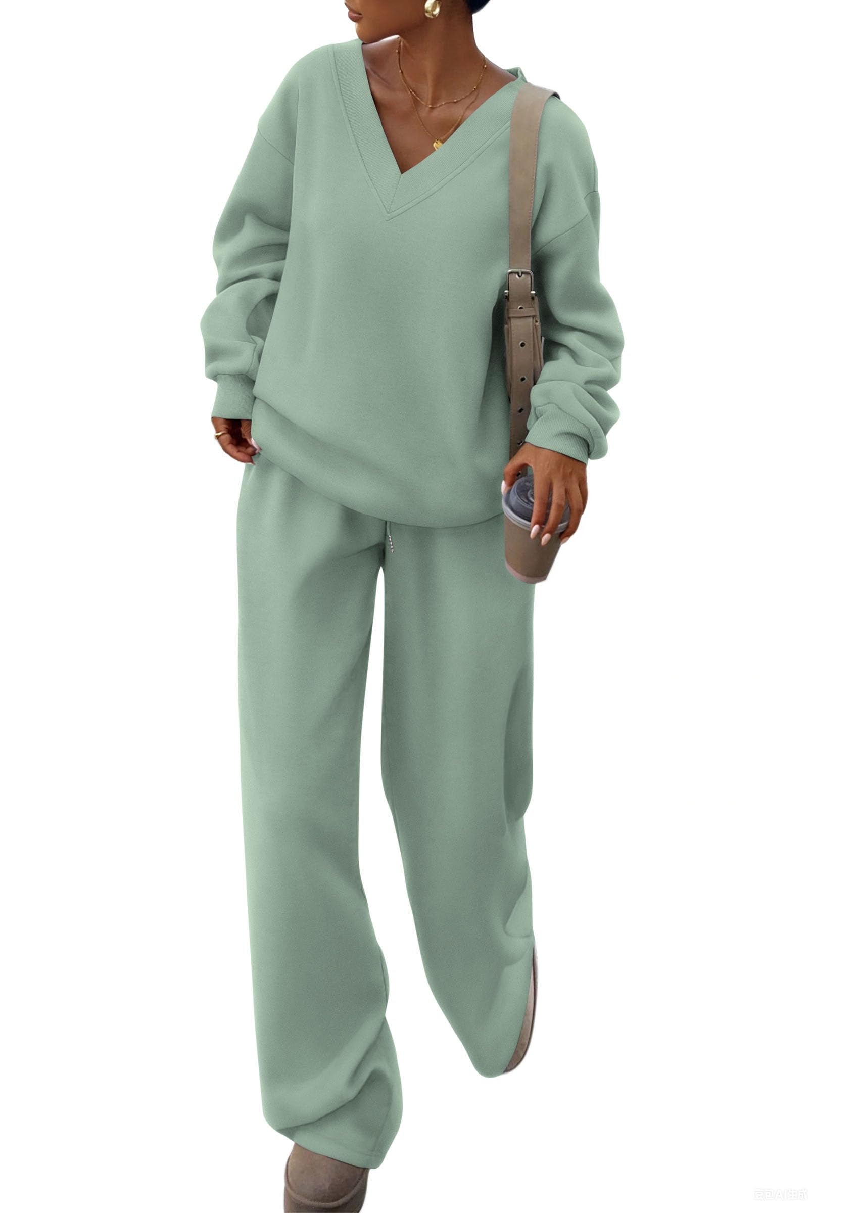 Womens 2 Piece Outfits Fall Sweatsuits,Grey Green,S
