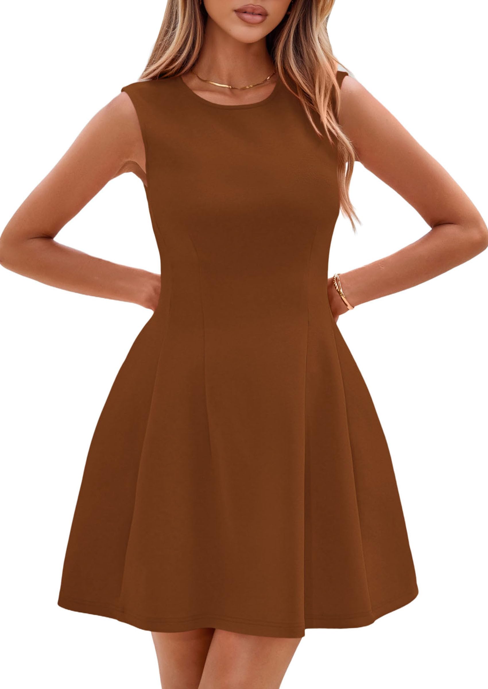 Women's A Line Elegant Summer Cocktail Dresses, Brown,XS