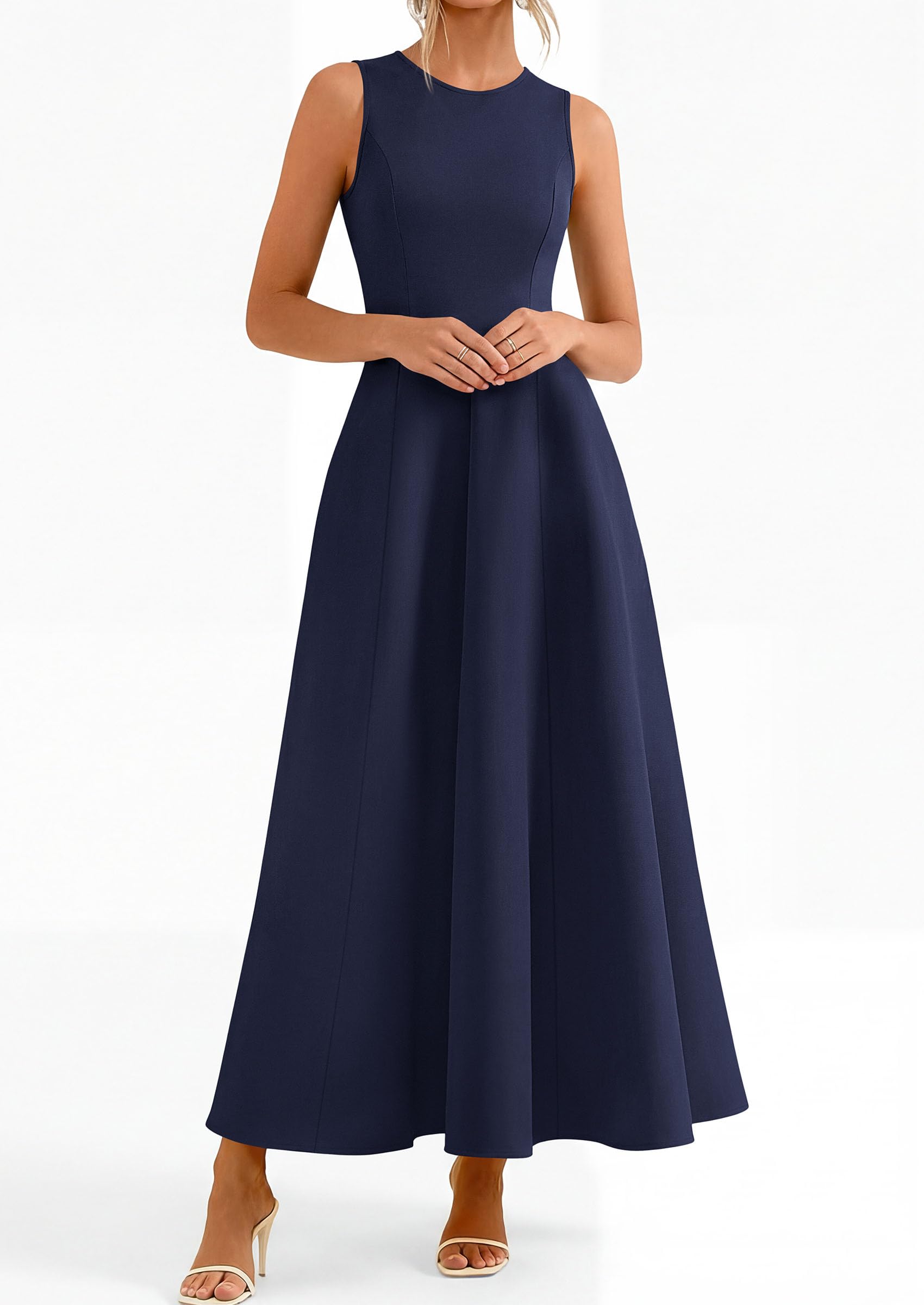 Women's Sleeveless Summer Elegant Maxi Dresses, Navy Blue,S
