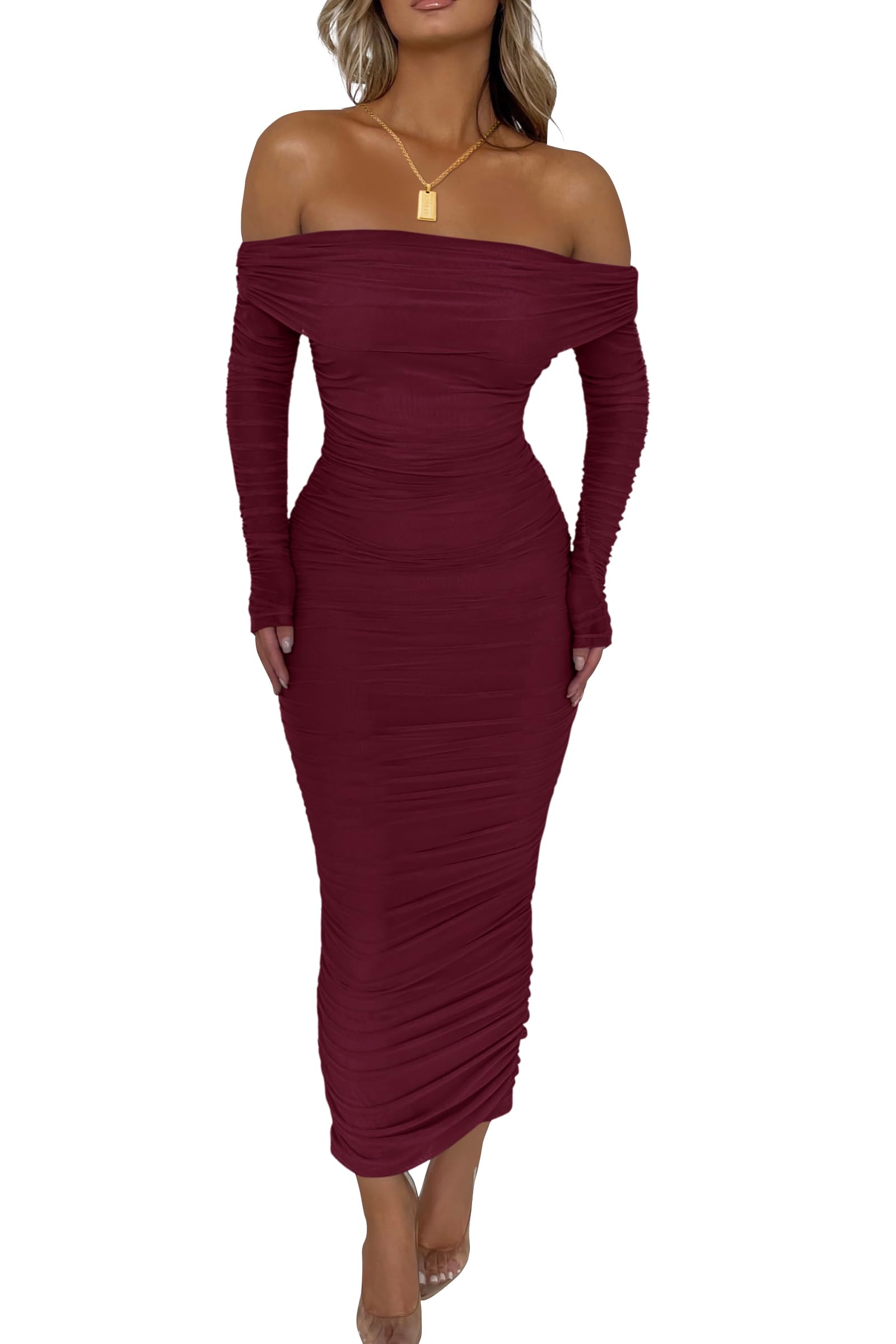 Women's Off Shoulder Bodycon Maxi Dress Wedding Guest Dresses