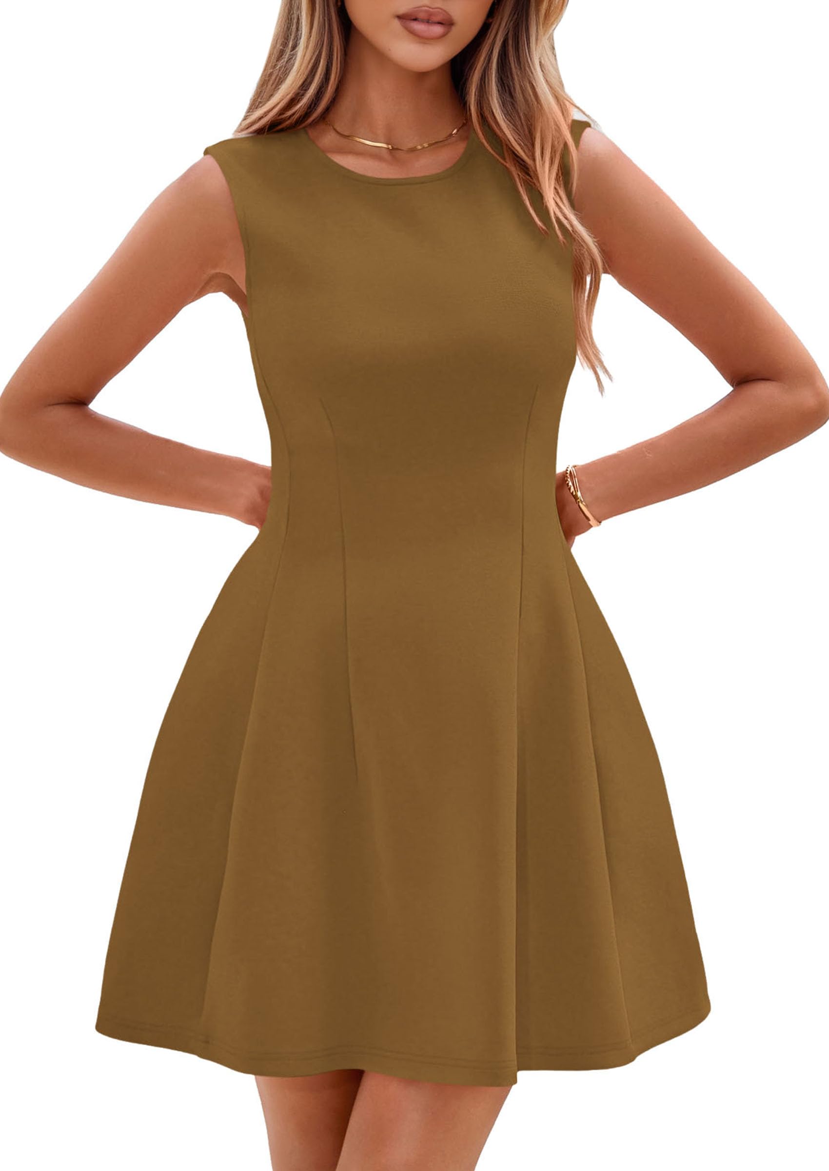 Women's A Line Elegant Summer Cocktail Dresses, Khaki,XS