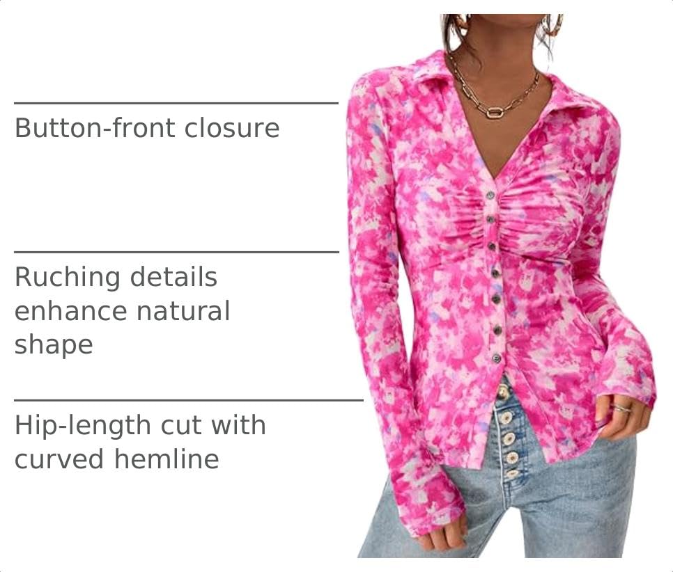 Women's Button Down Shirts Boho Mesh Floral Going Out Tops