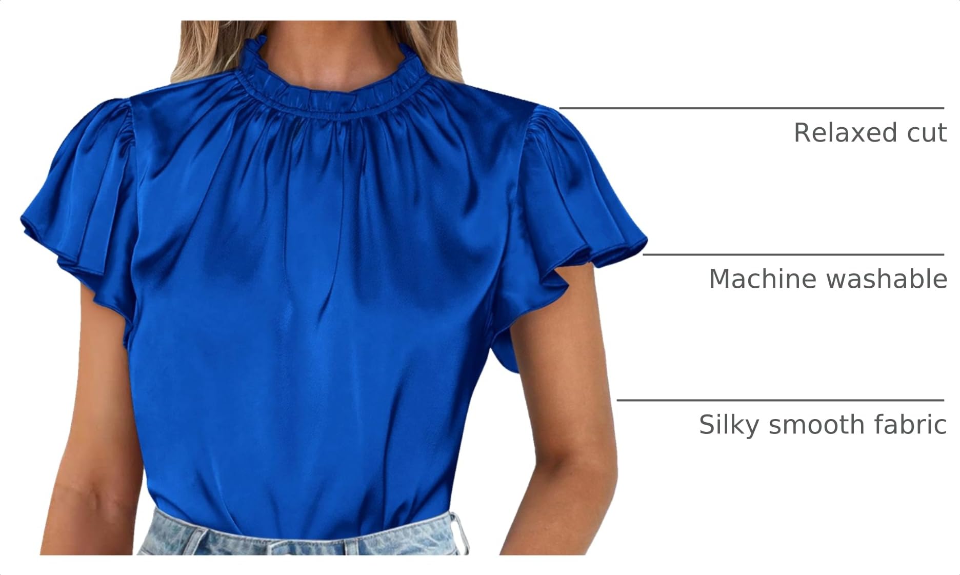 Women's Satin Tops Business Casual Work Blouses, Royal Blue,S