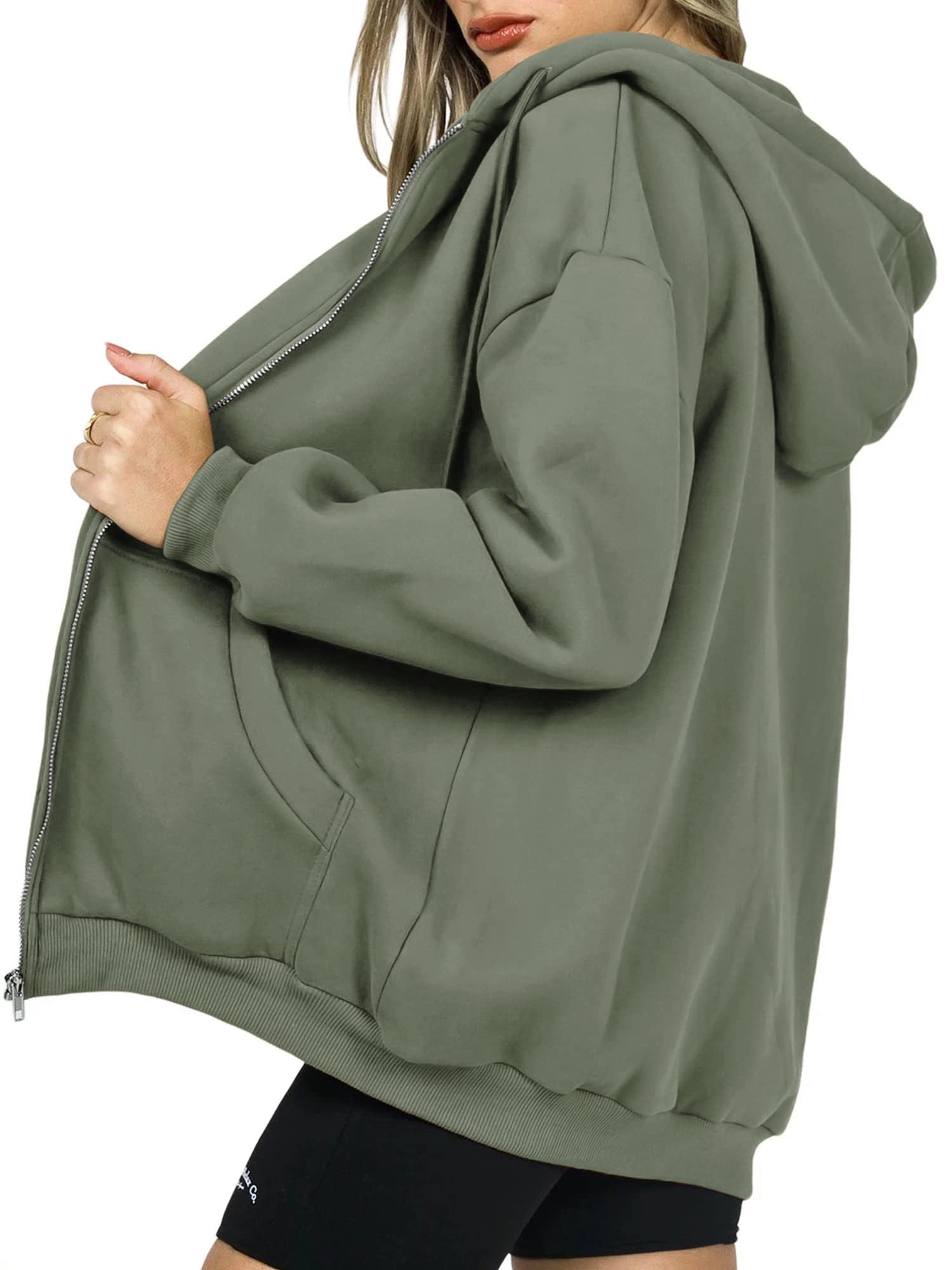Women's Fall Zip Up Hoodies Sweatshirts Grey Green
