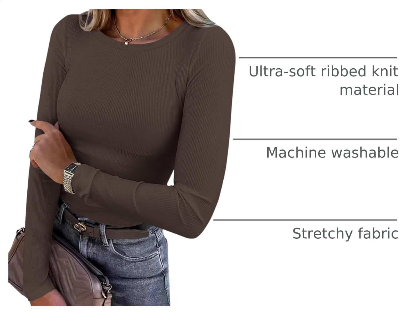 Women's Fall Long Sleeve Shirts Basic Tees (Dark Brown,XS)