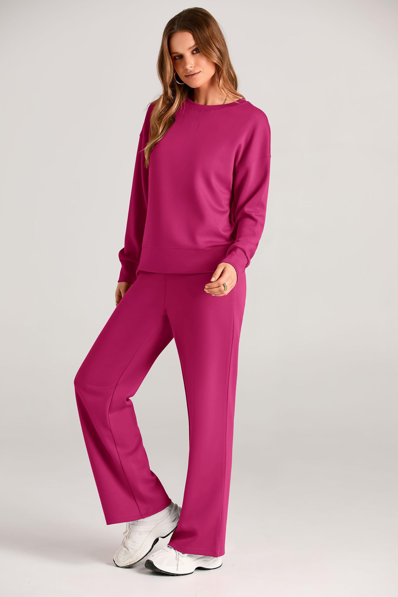 Women's 2 Piece Outfits Sweatsuits Lounge Sets,Rose Red,S