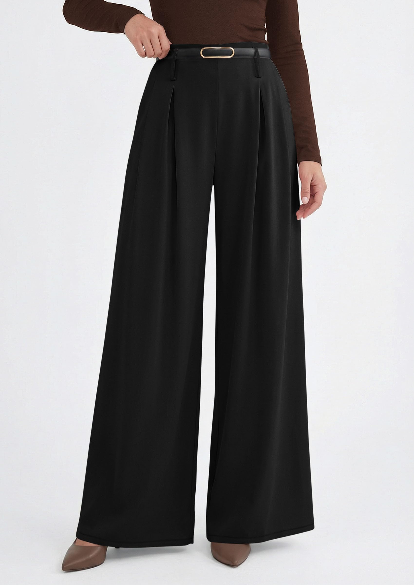 Womens Wide Leg Dress Pants Flowy Trousers,Black,S