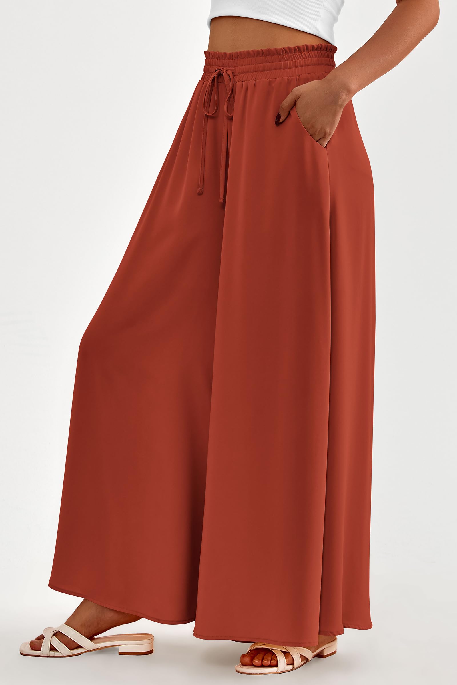 Summer Wide Leg Palazzo Pants for Women Casual,Brick Red,S