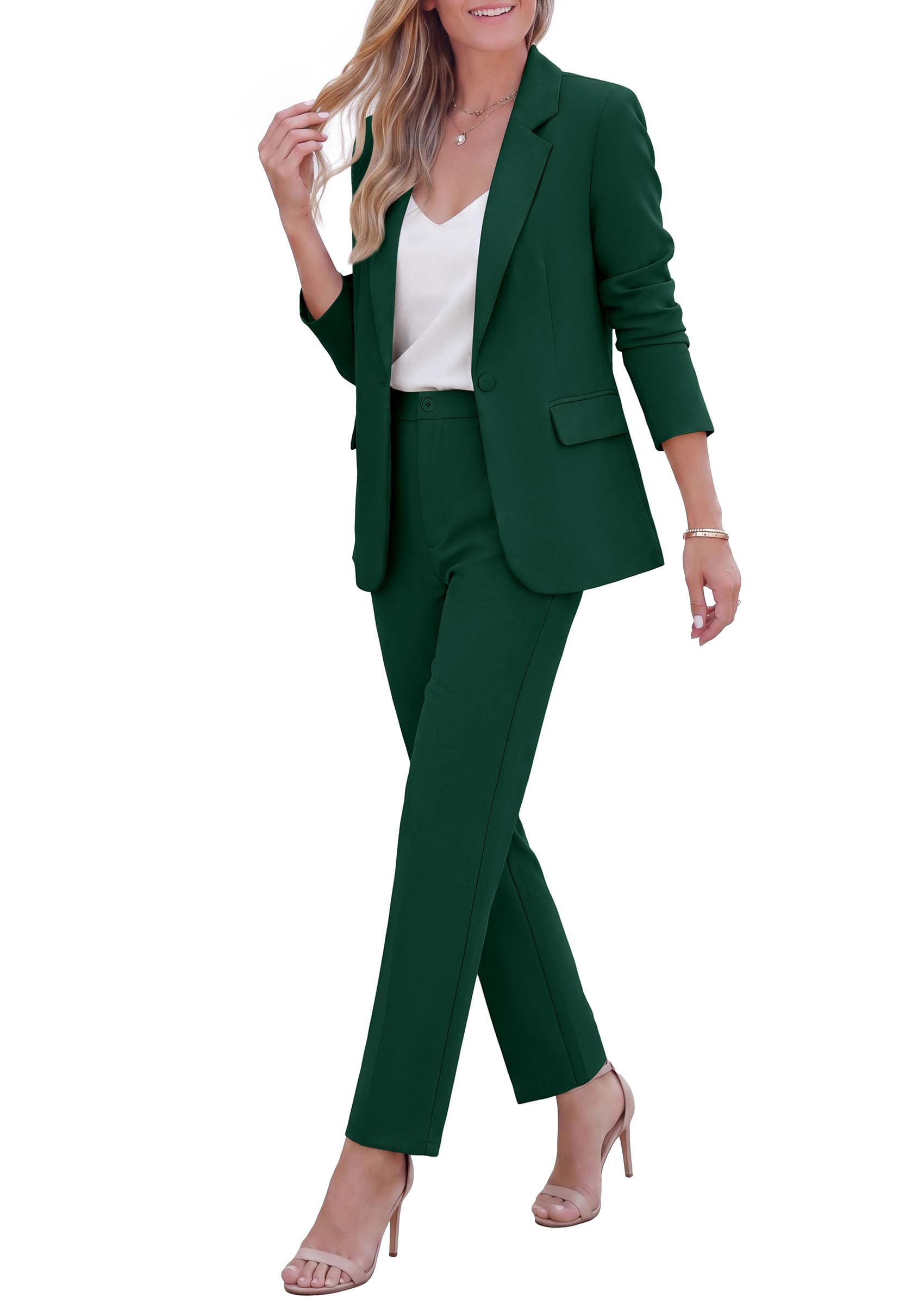 Two Piece Sets for Women Dressy Pant Suits,Dark Green,XS