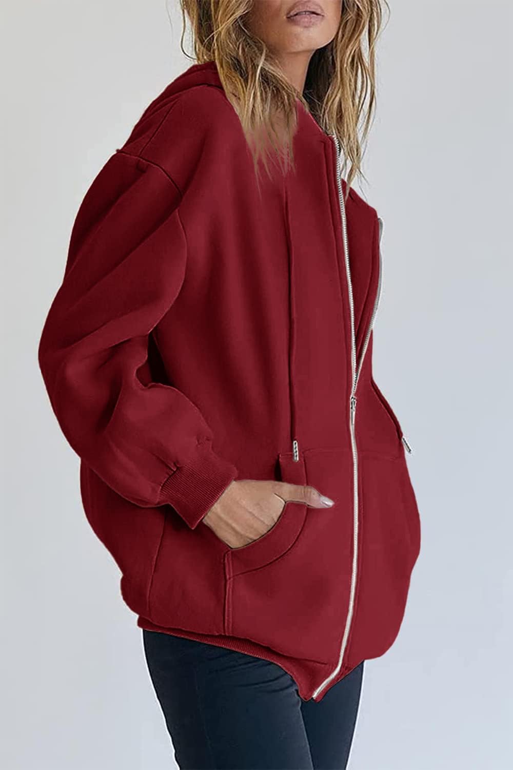Women's Fall Zip Up Hoodies Sweatshirts Red