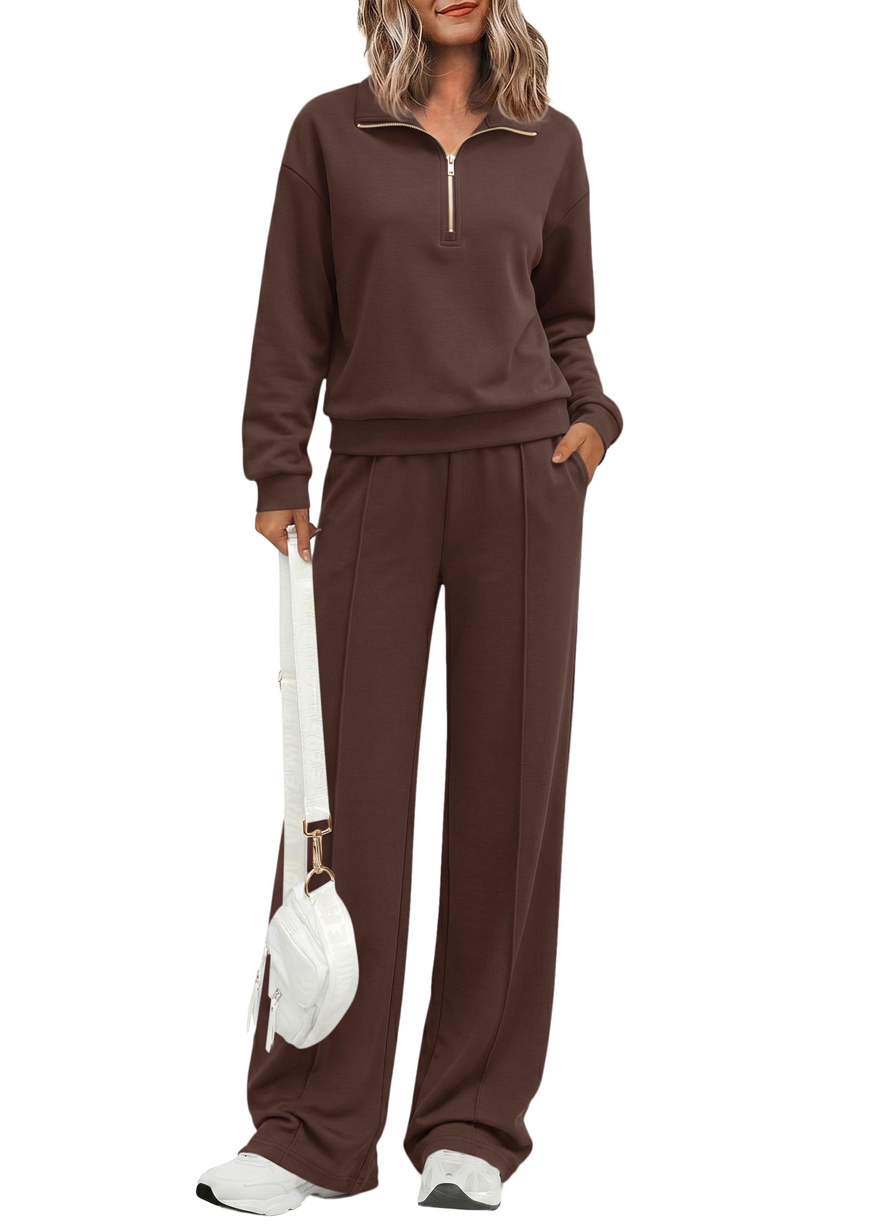 Women's Lounge Sets 2 Piece Outfits Sweatsuits,Brown,S