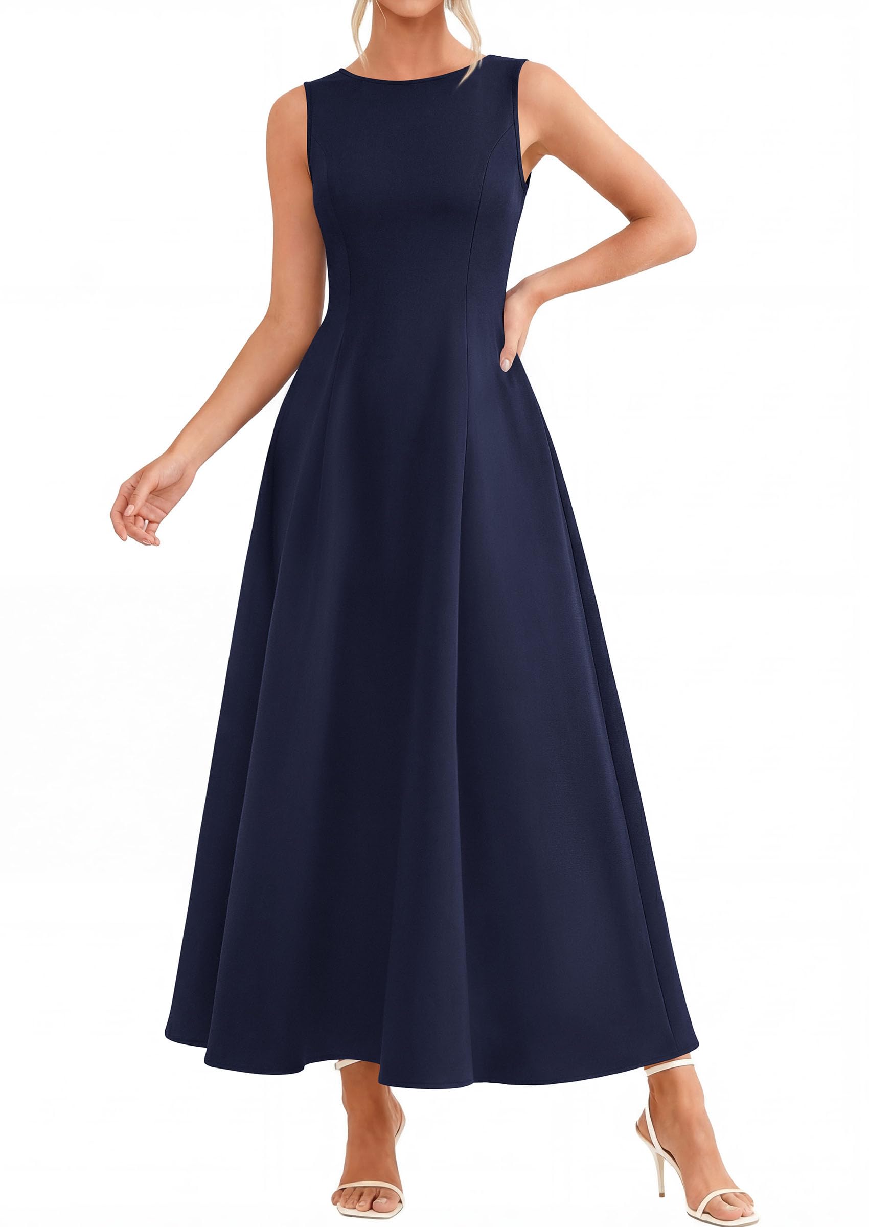 Women's Sleeveless Summer Elegant Maxi Dresses, Navy Blue,S