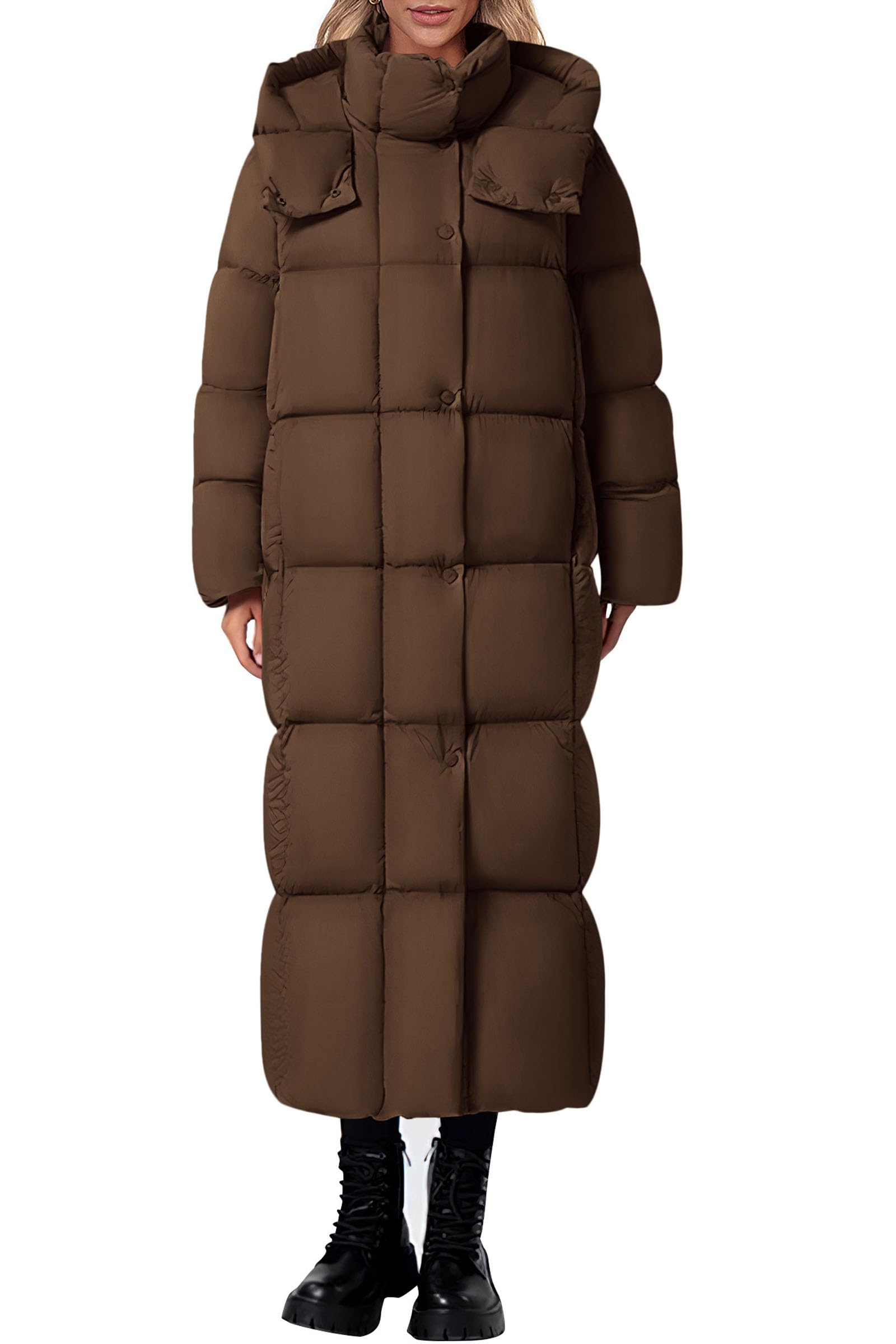 Women's Trendy Winter Long Puffer Coats(Dark Brown,X-Small)