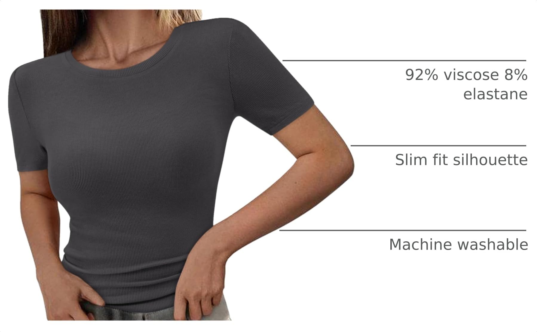 Womens Short Sleeve Slim Fit Basic Shirts,Dark Grey,XS