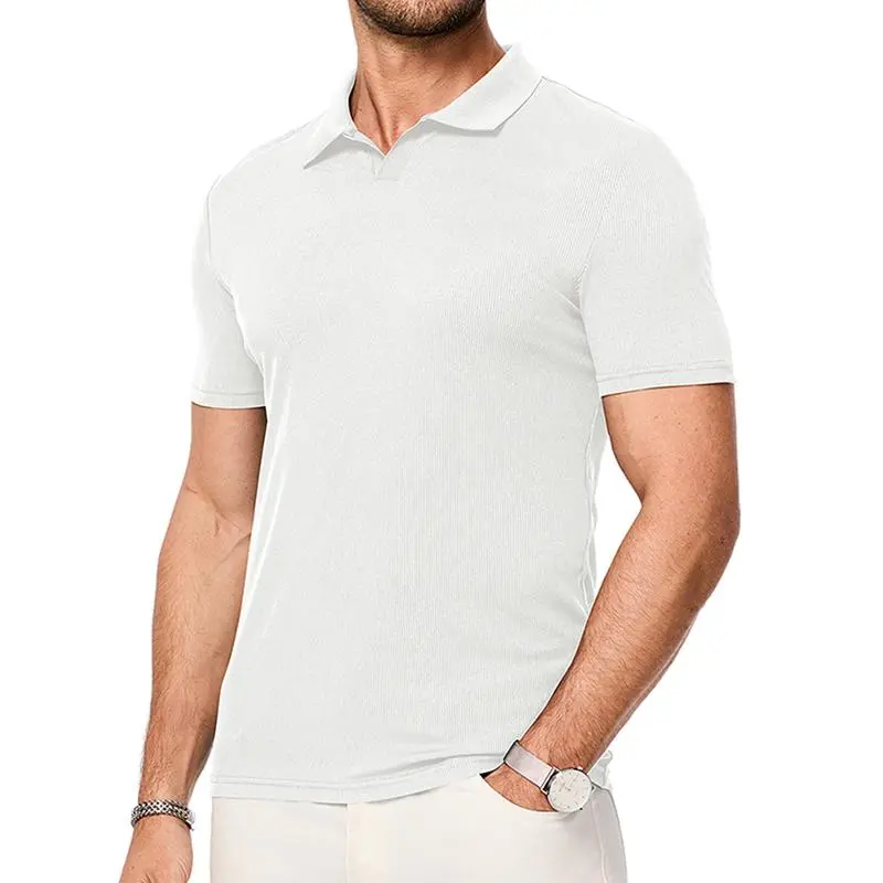JMIERR Men's Muscle V - Neck Slim - Fit Ribbed Polo