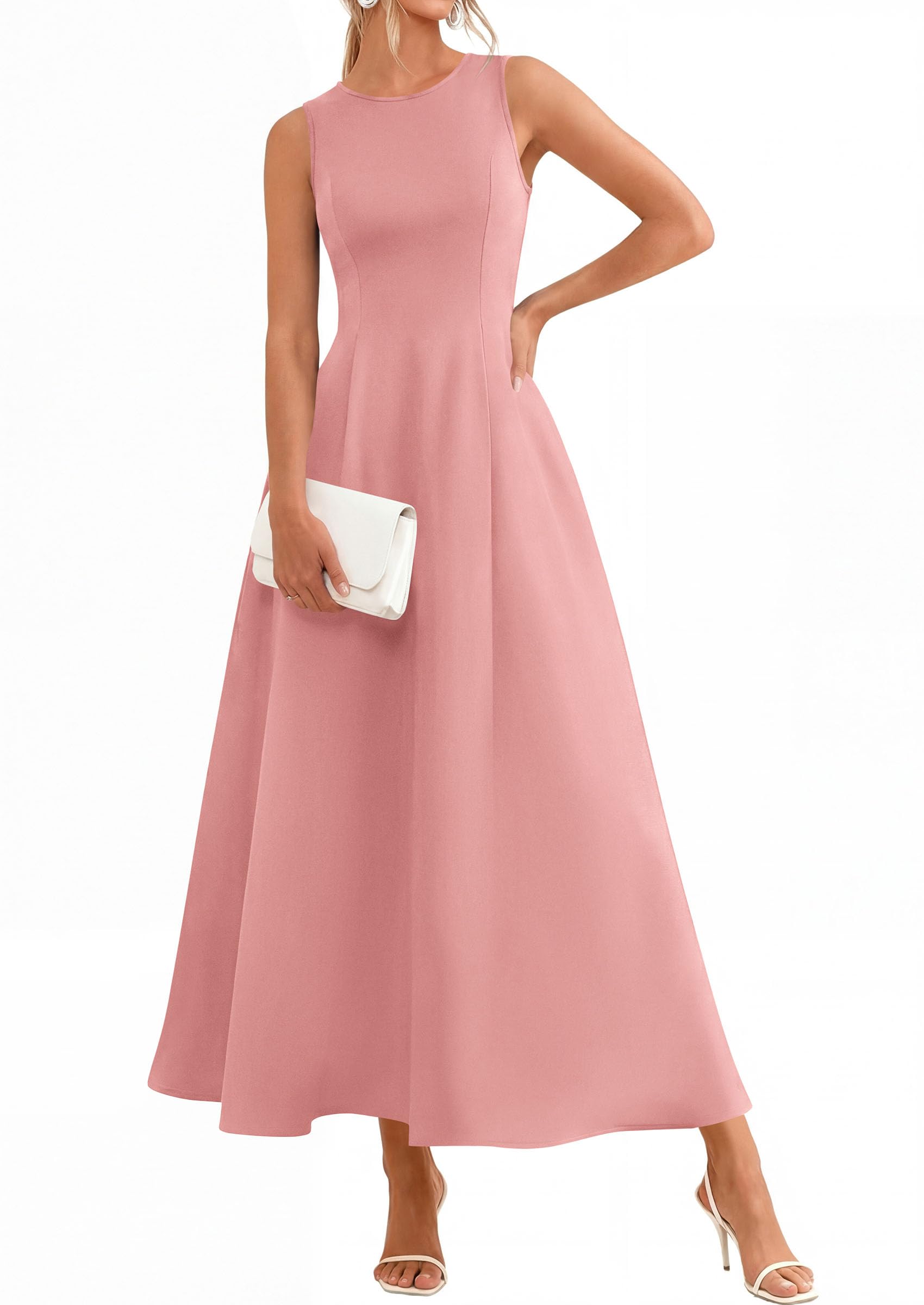 Women's Sleeveless Summer Elegant Maxi Dresses, Pink,S