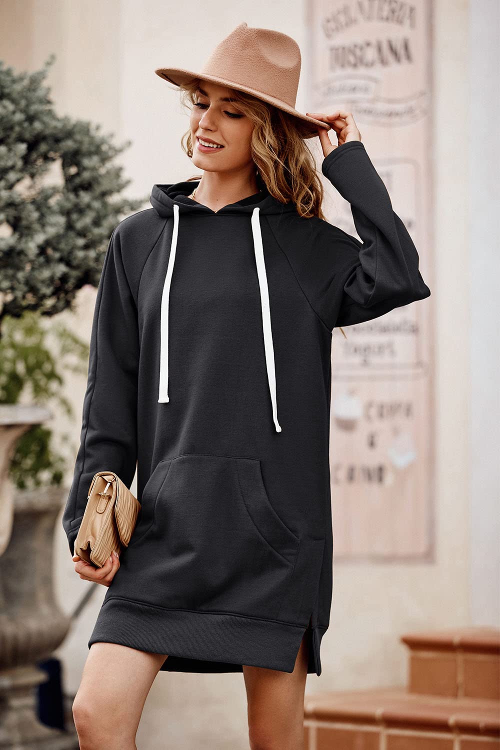 Sweatshirt for Women Fall Oversized Hoodie Dress,Dark Grey,S