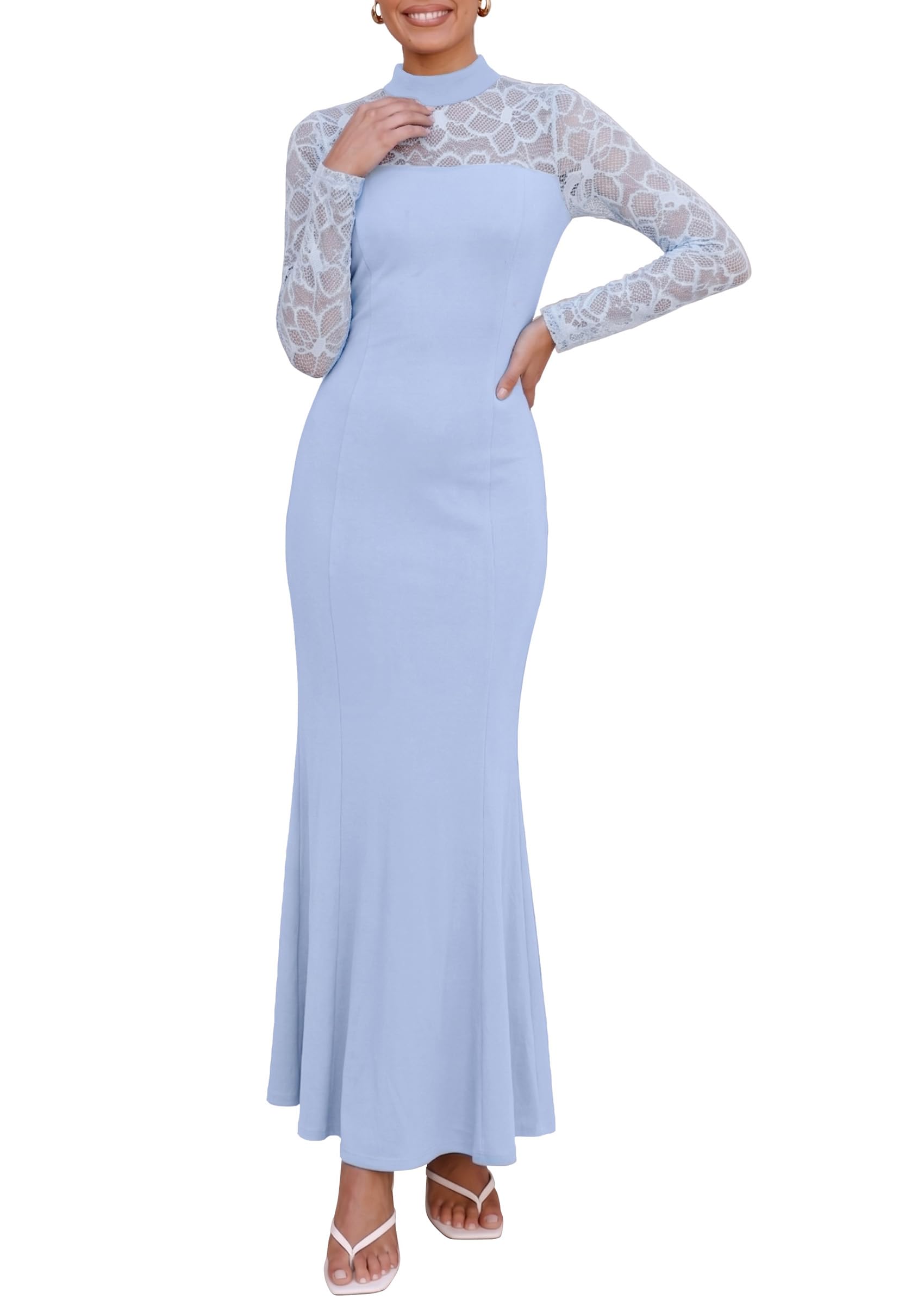 Women's Fall Lace Sheer Dress Bodycon Maxi Cocktail Dresses