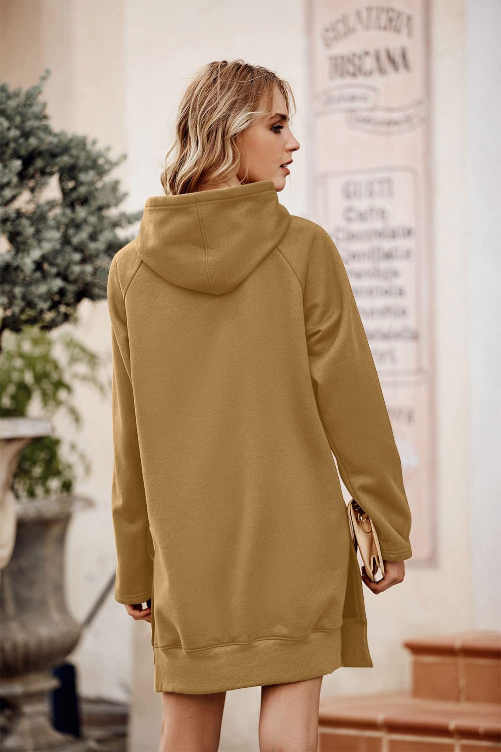 Sweatshirt for Women Fall Oversized Hoodie Dress,Light Khaki,S
