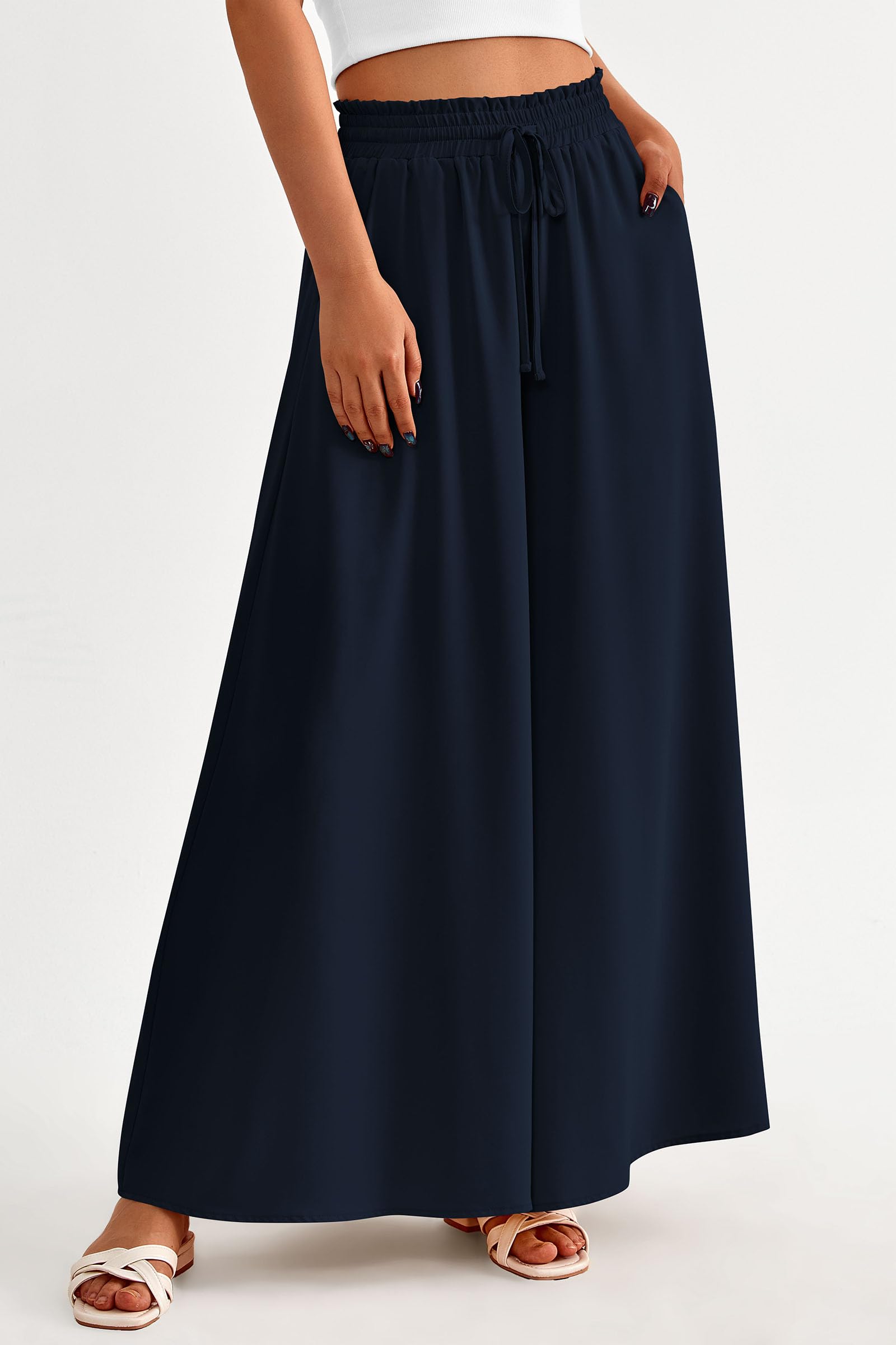 Summer Wide Leg Palazzo Pants for Women Casual,Navy,S