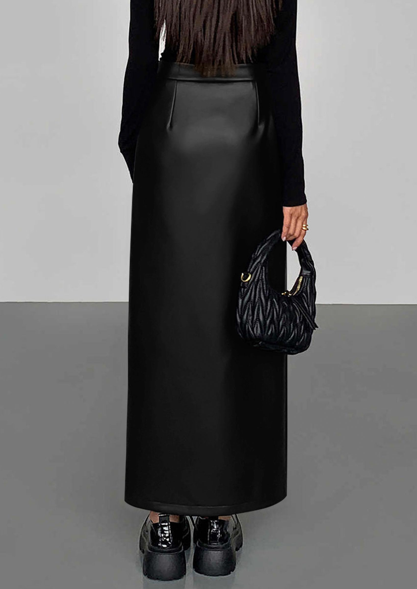 Women's Faux Leather Long Pencil Skirt,Black,XS