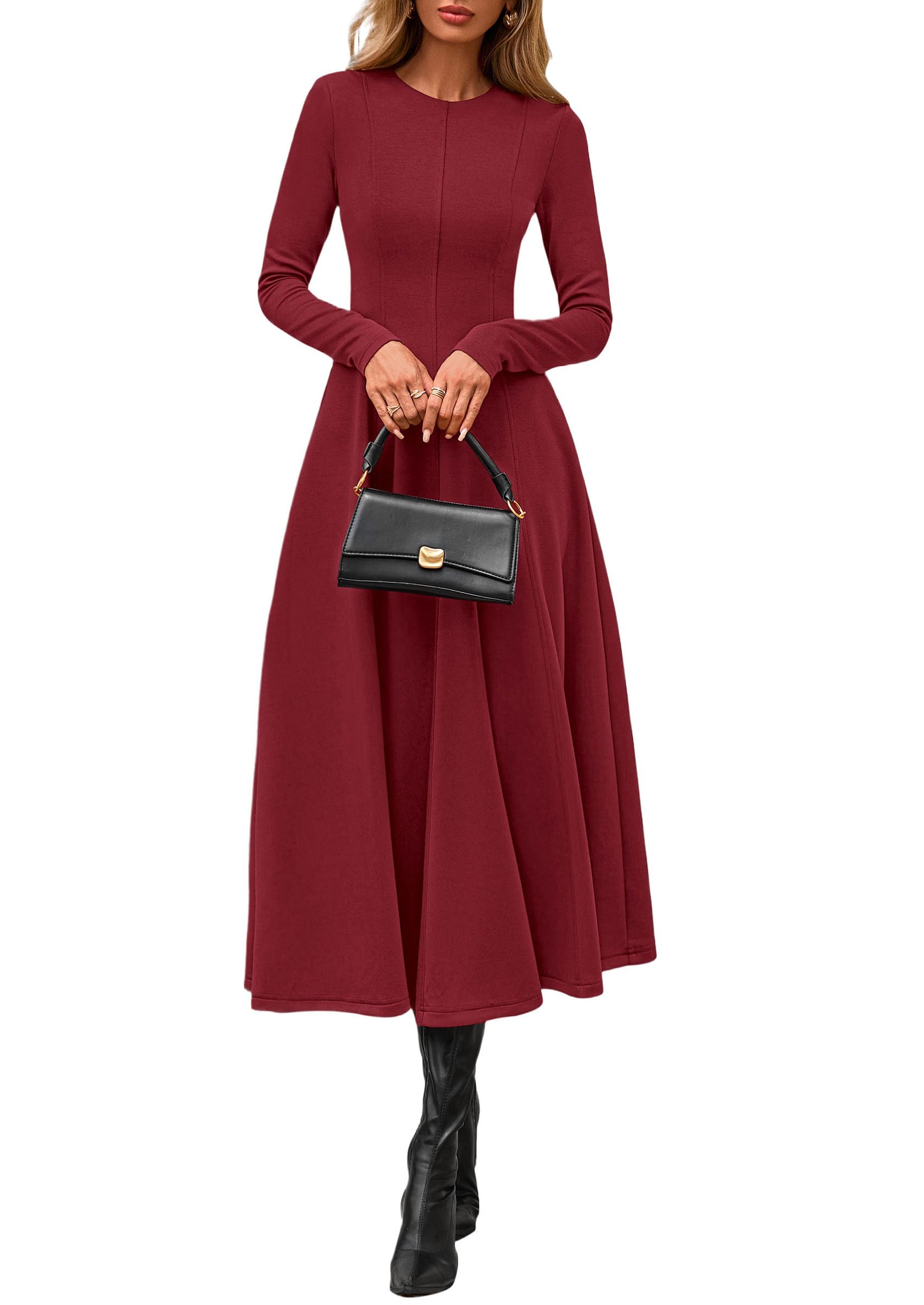 Women's Fall Long Sleeve A Line Midi Elegant Cocktail Dress