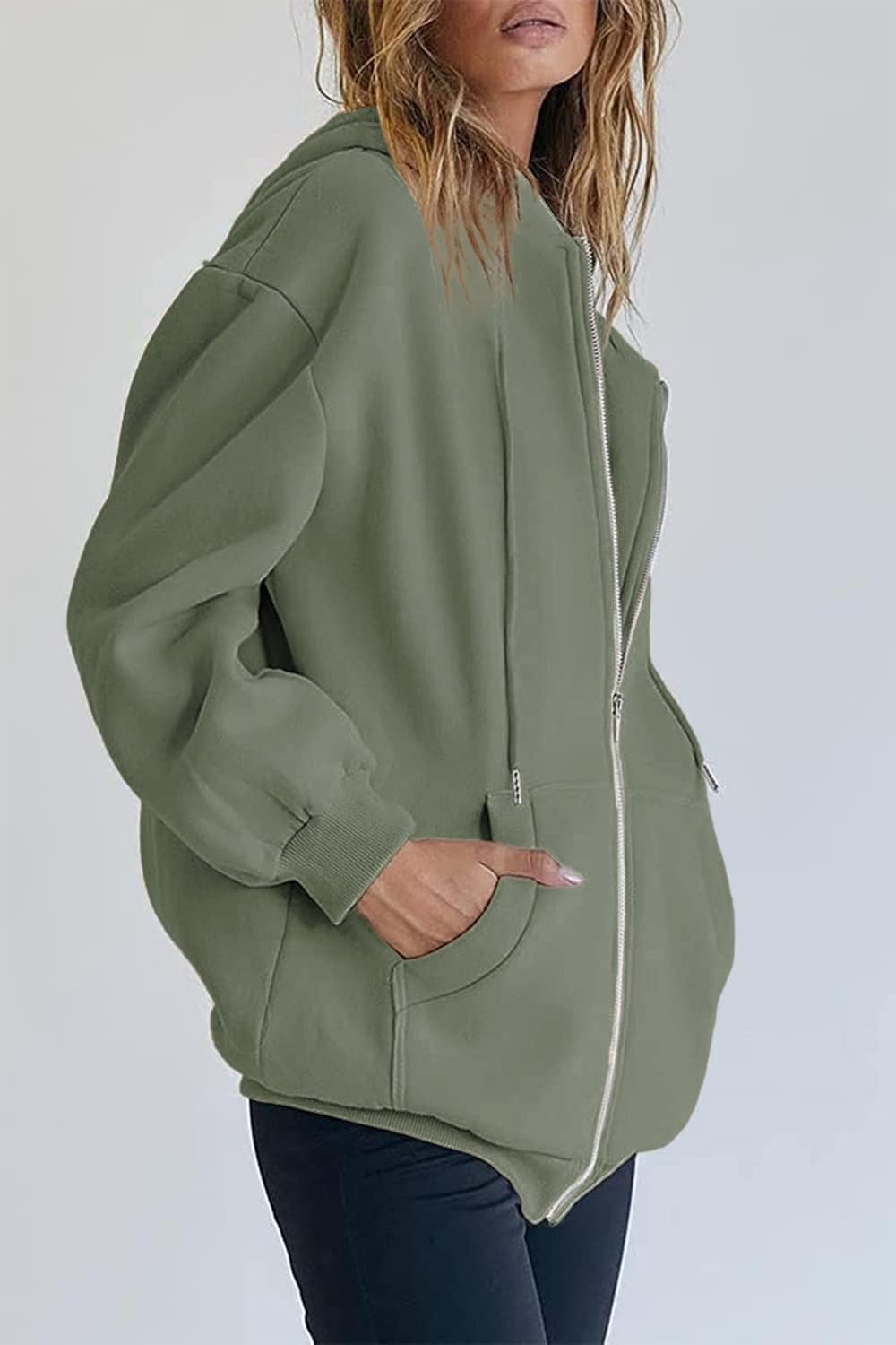 Women's Fall Zip Up Hoodies Sweatshirts Grey Green