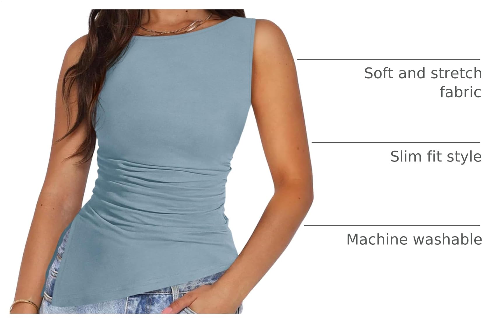 Women's Ruched Tank Tops Summer Y2K Shirts,Light Grey Blue,S