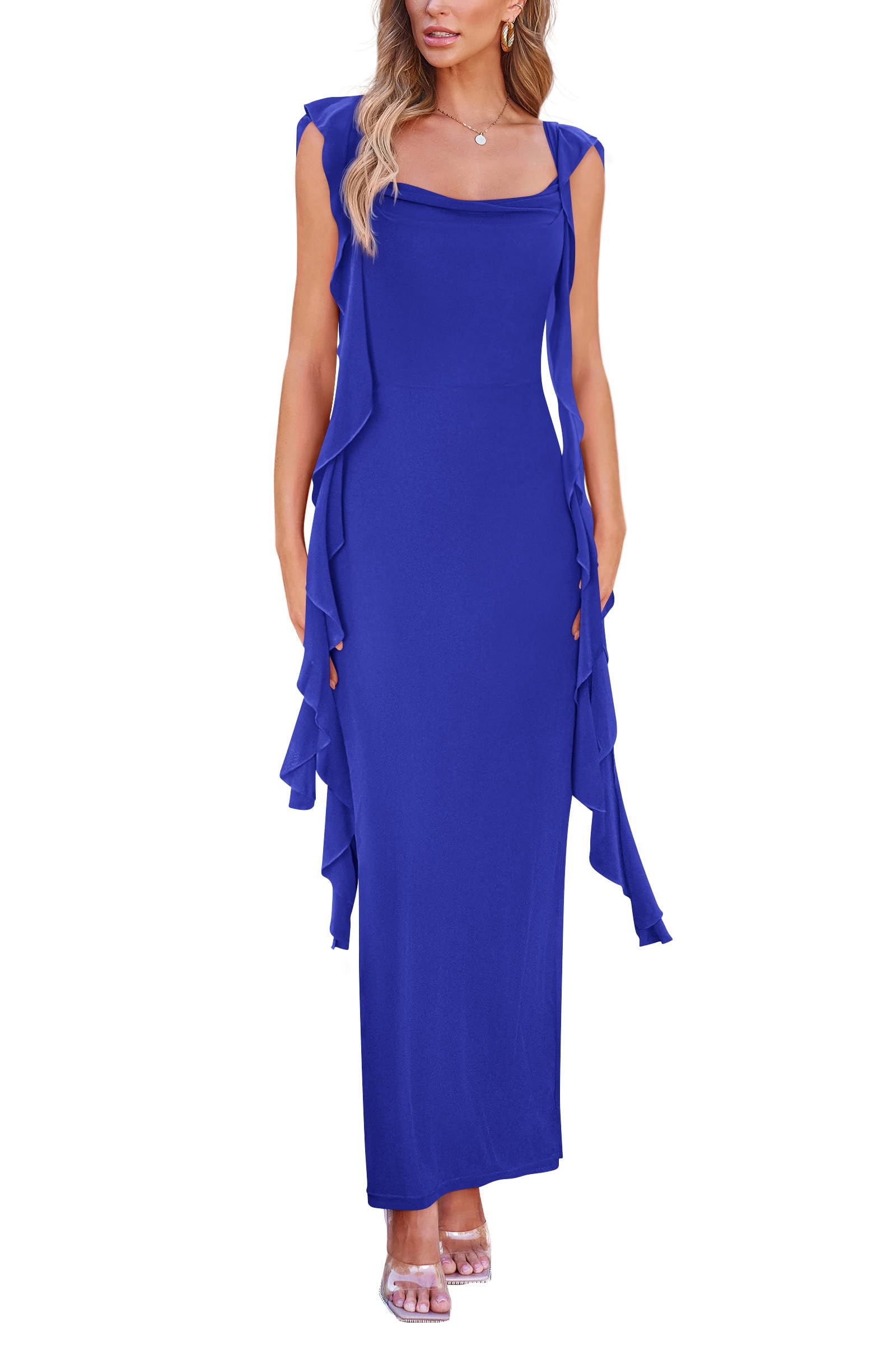 Summer Dresses for Women Ruffle Bodycon Maxi Dress Royal Blue