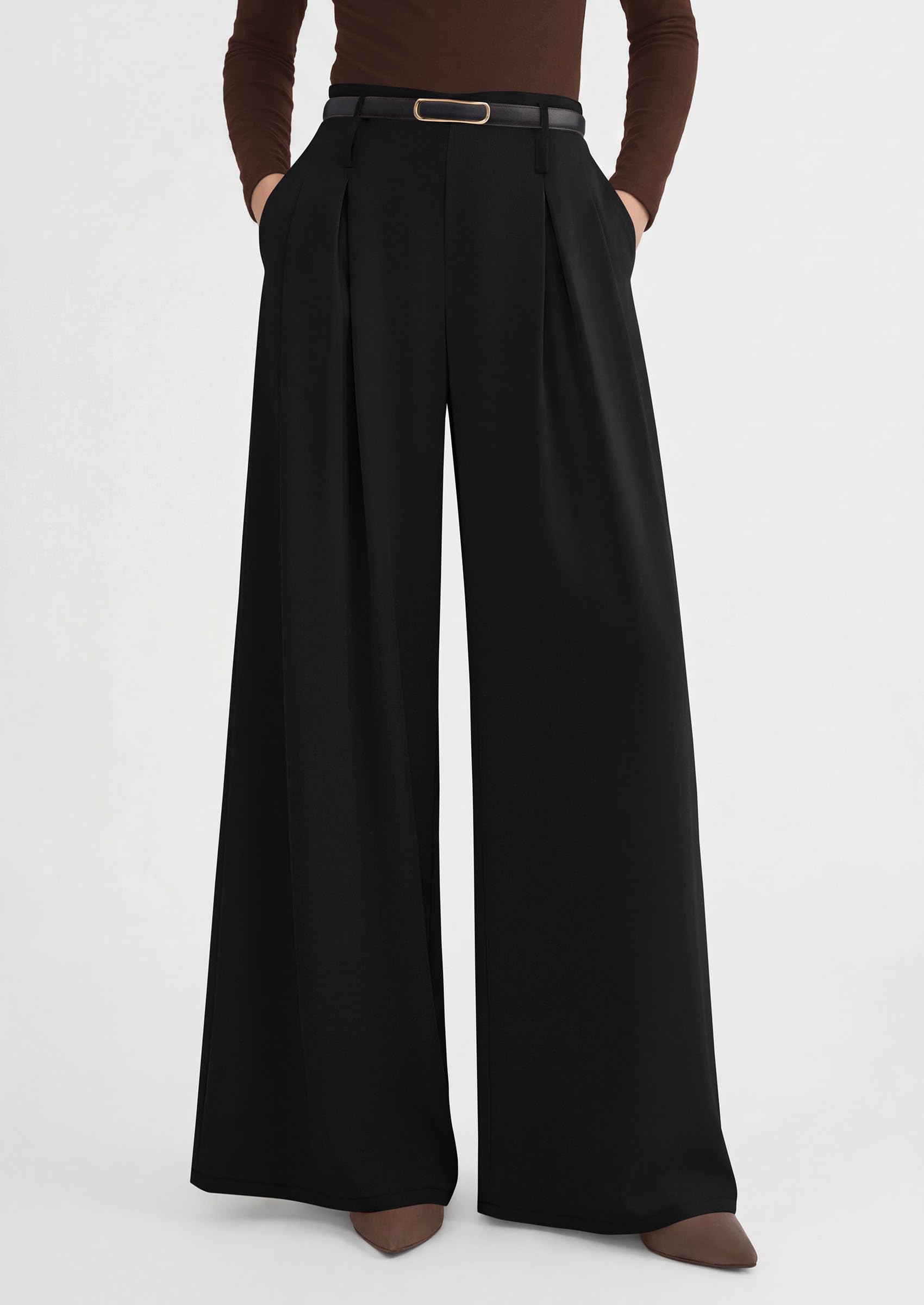 Womens Wide Leg Dress Pants Flowy Trousers,Black,S