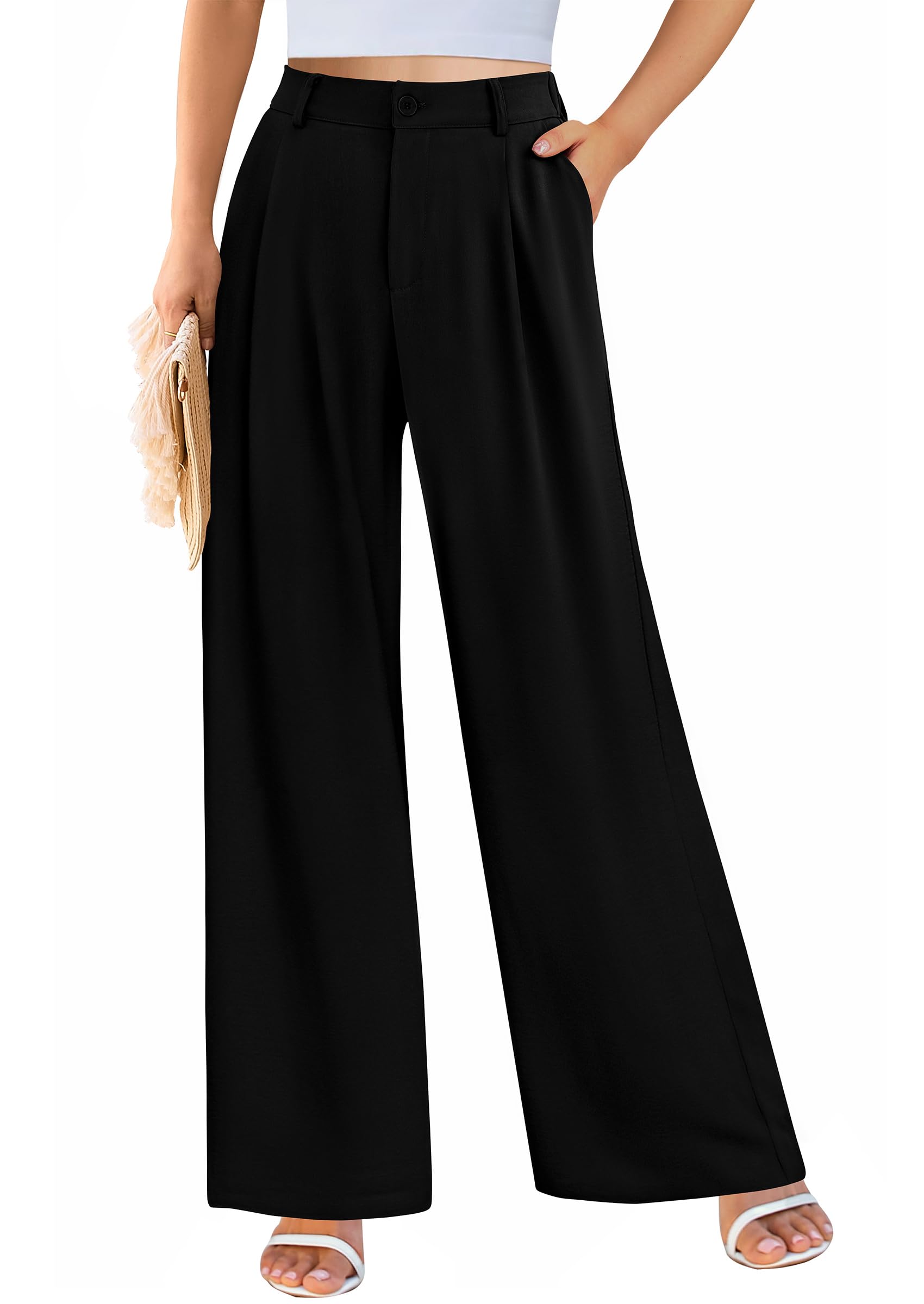 Women's Flowy Wide Leg Dress Pants,Black,S