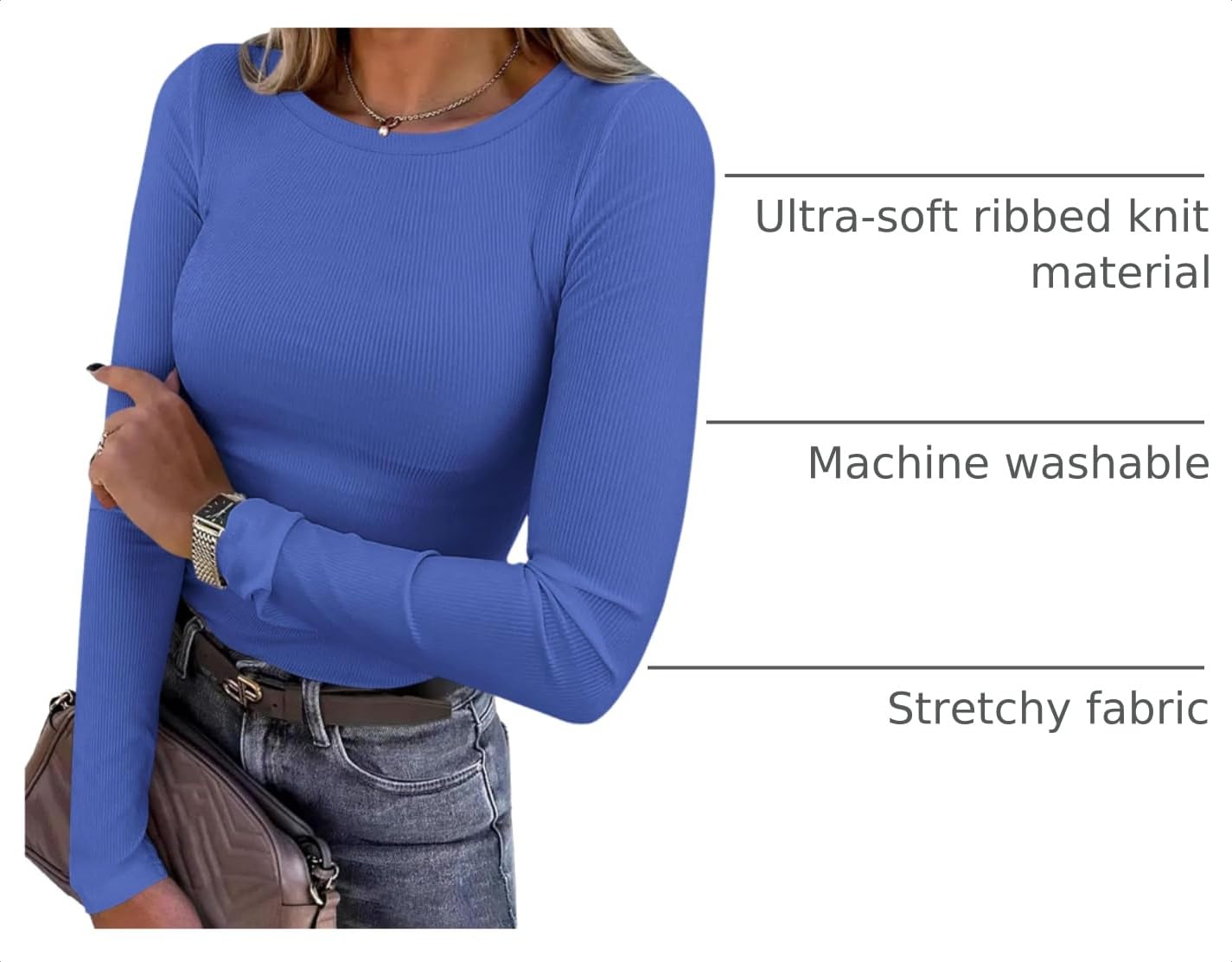 Women's Fall Long Sleeve Shirts Basic Tees (Blue,XS)