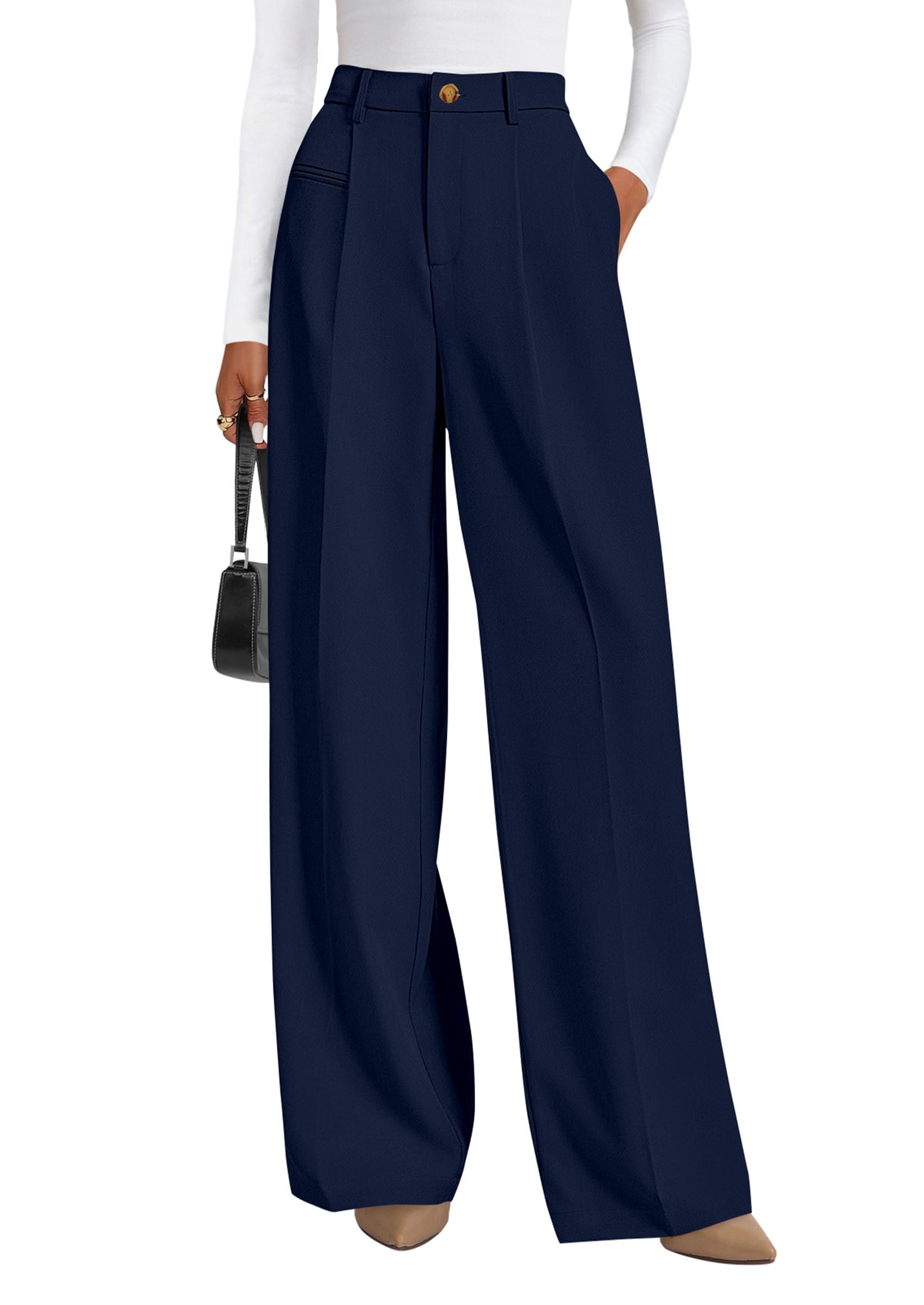 Women's Tailored Wide Leg Work Dress Pants,Navy,XS