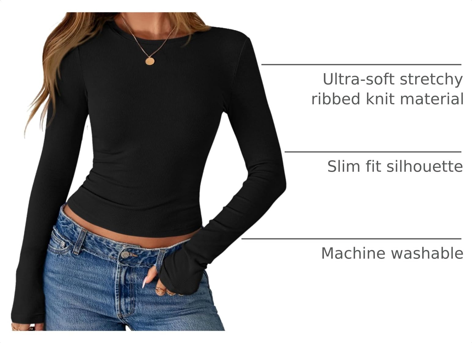 Women's Fall Long Sleeve Shirts Basic Tees (Black,XS)