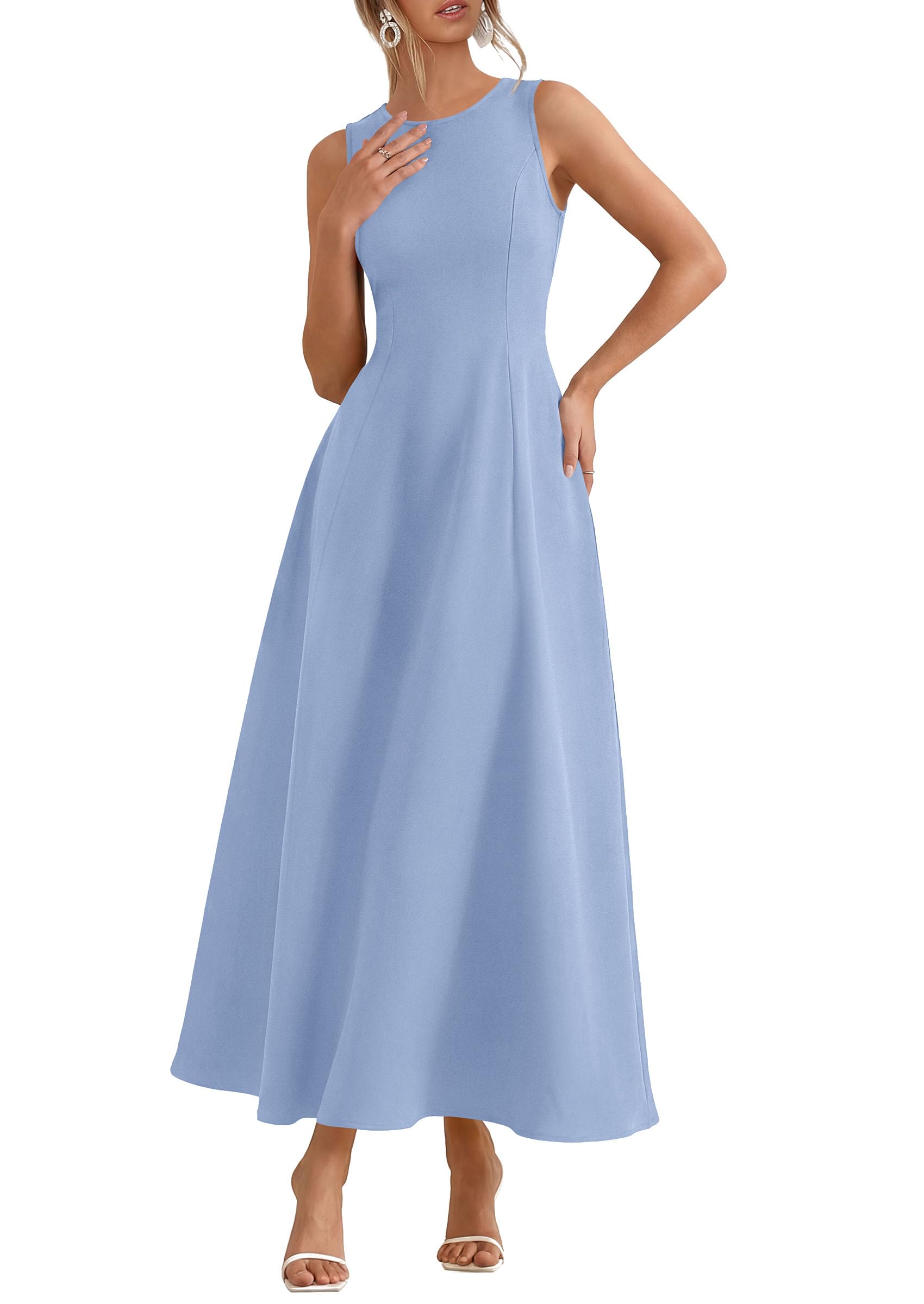 Women's Sleeveless Summer Elegant Maxi Dresses, Light Blue,S