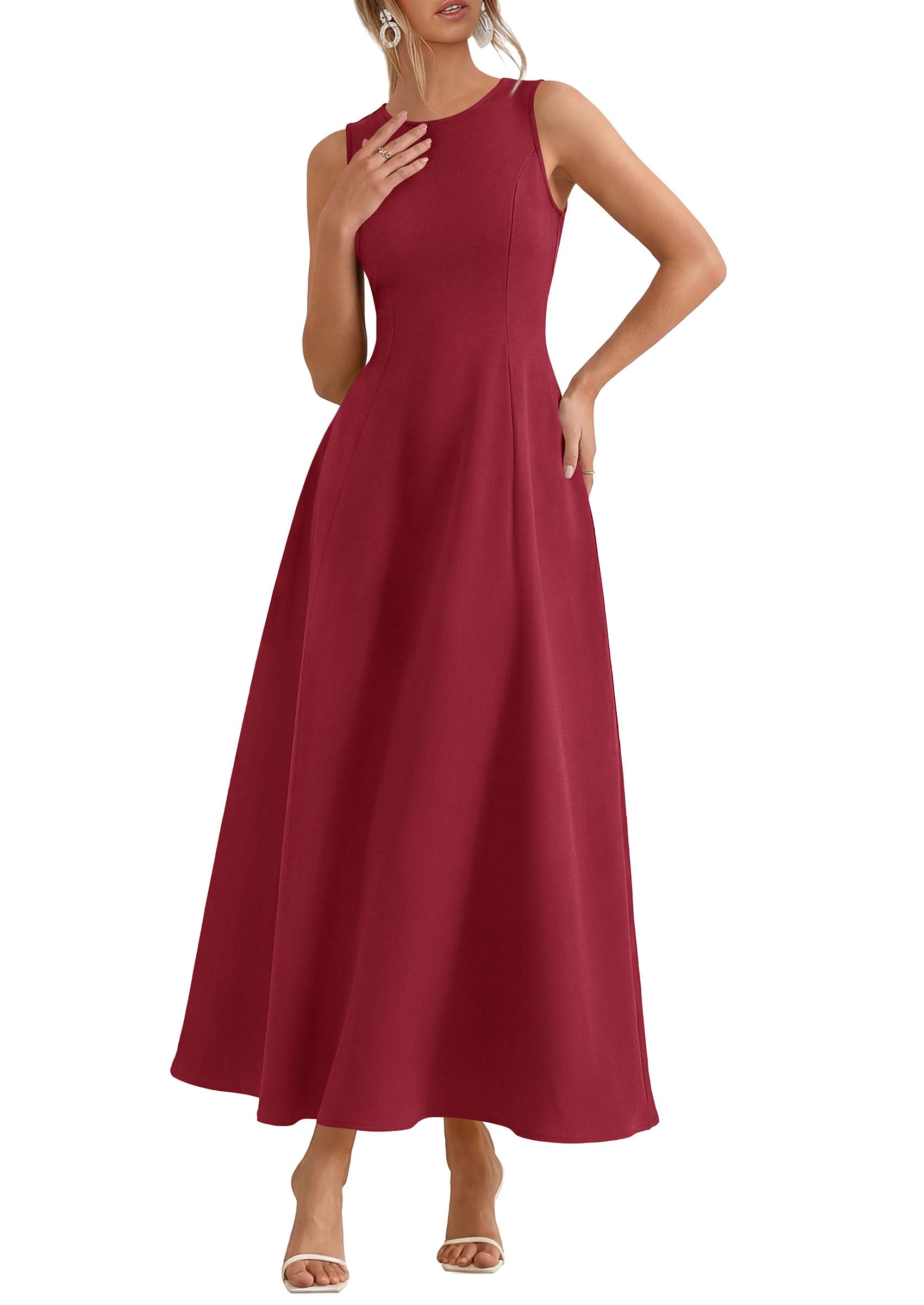 Women's Sleeveless Summer Elegant Maxi Dresses, Burgundy,S