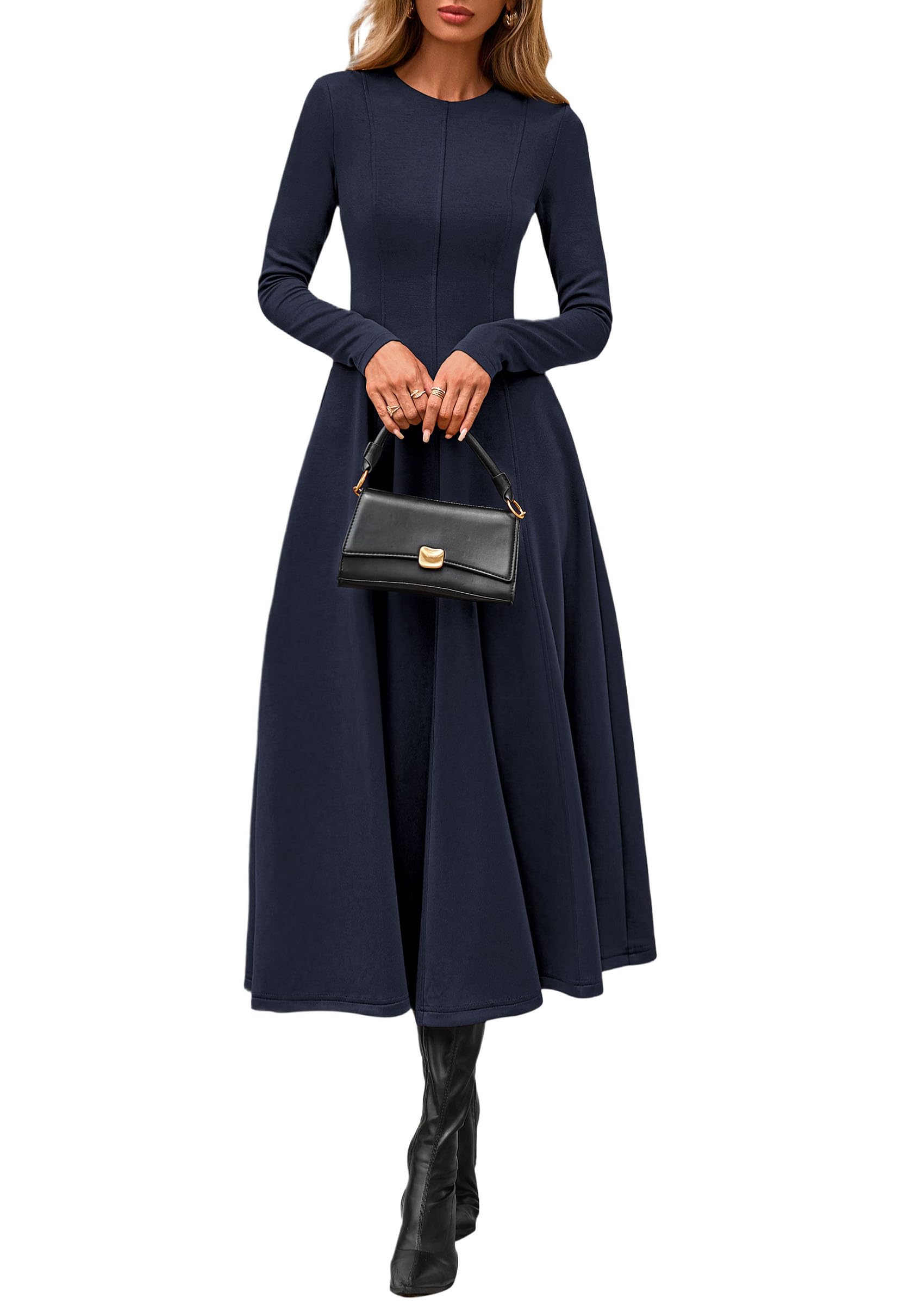Women's Fall Long Sleeve A Line Midi Elegant Cocktail Dress