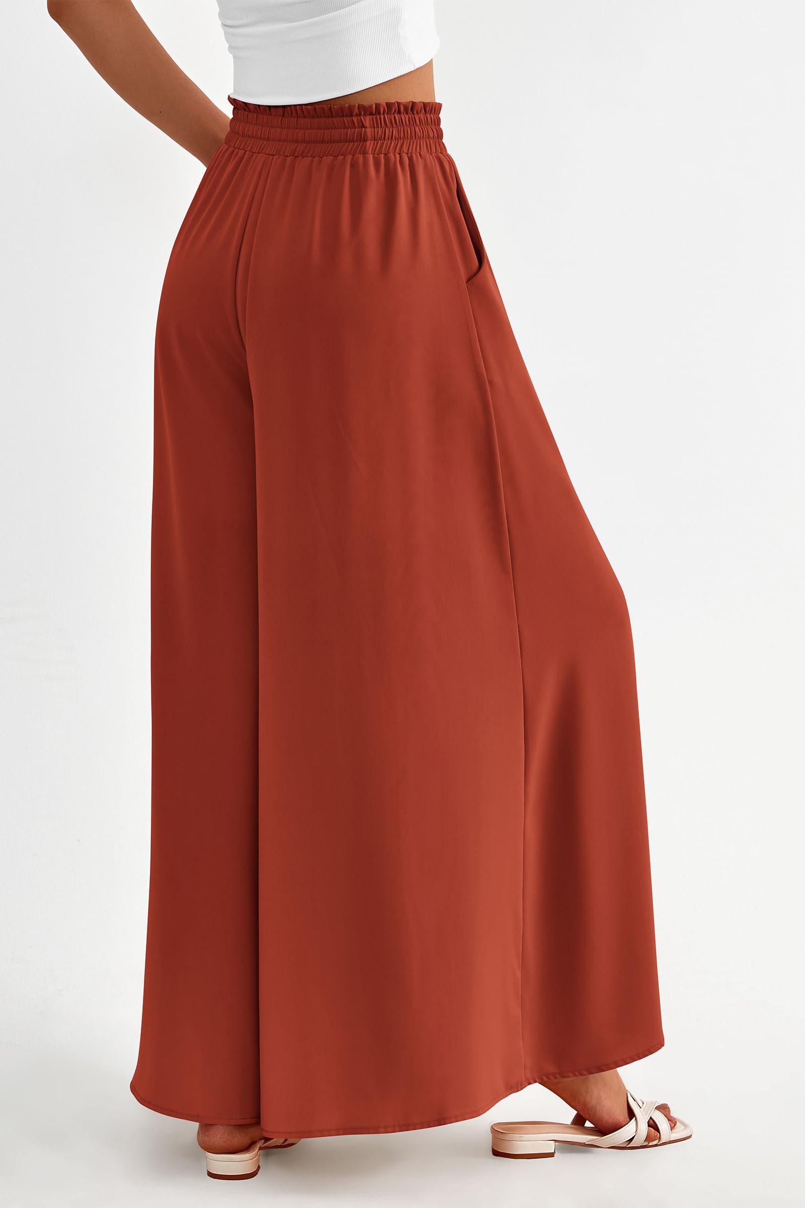 Summer Wide Leg Palazzo Pants for Women Casual,Brick Red,S