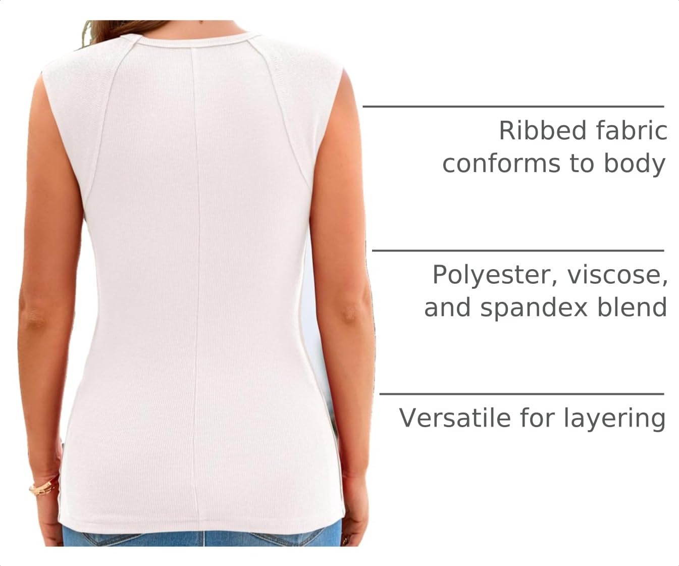 Women's Cap Sleeve Ribbed Tank Tops Summer, Off-White,M