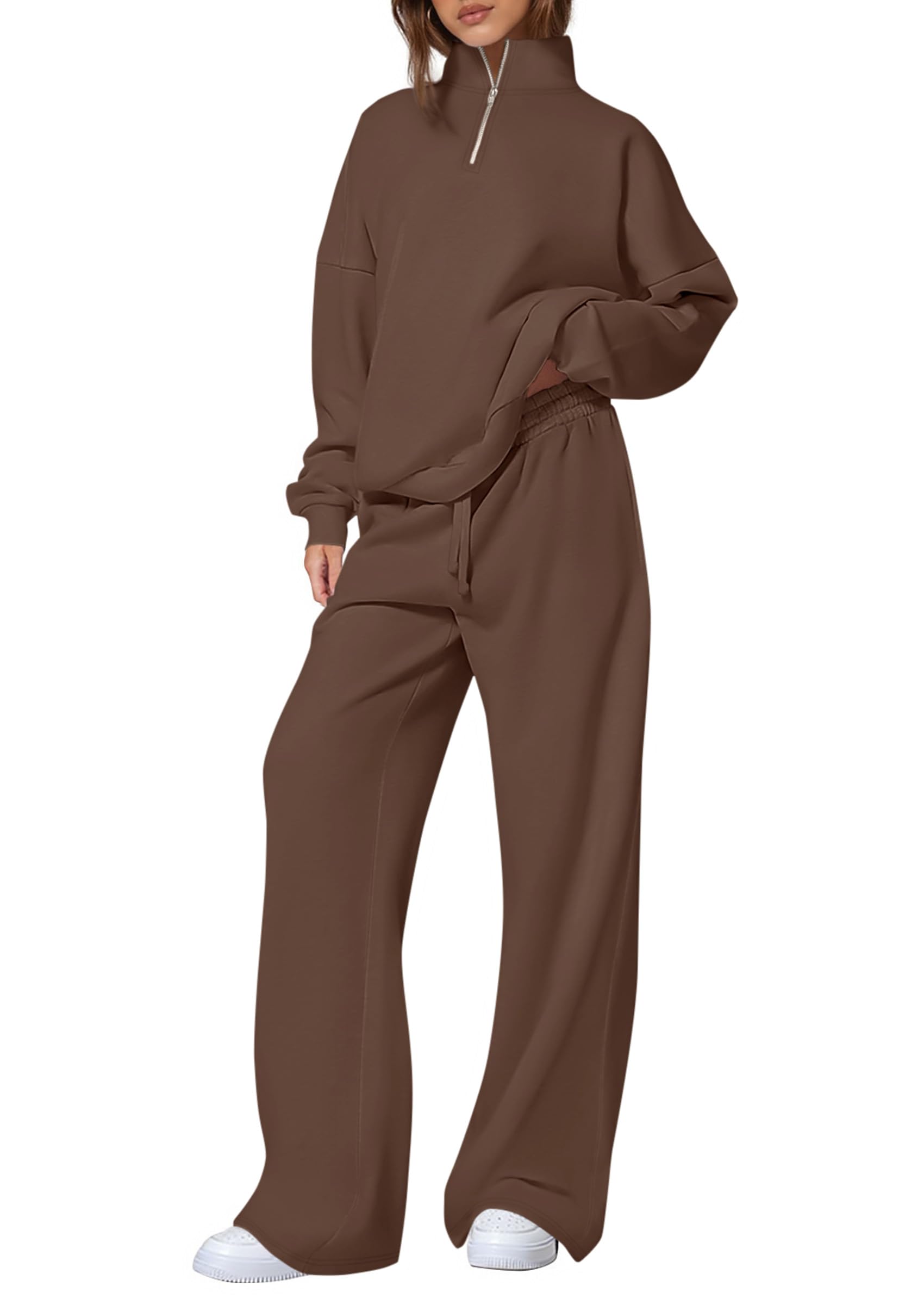 Womens 2 Piece Outfits Matching Lounge Sets,Brown,S