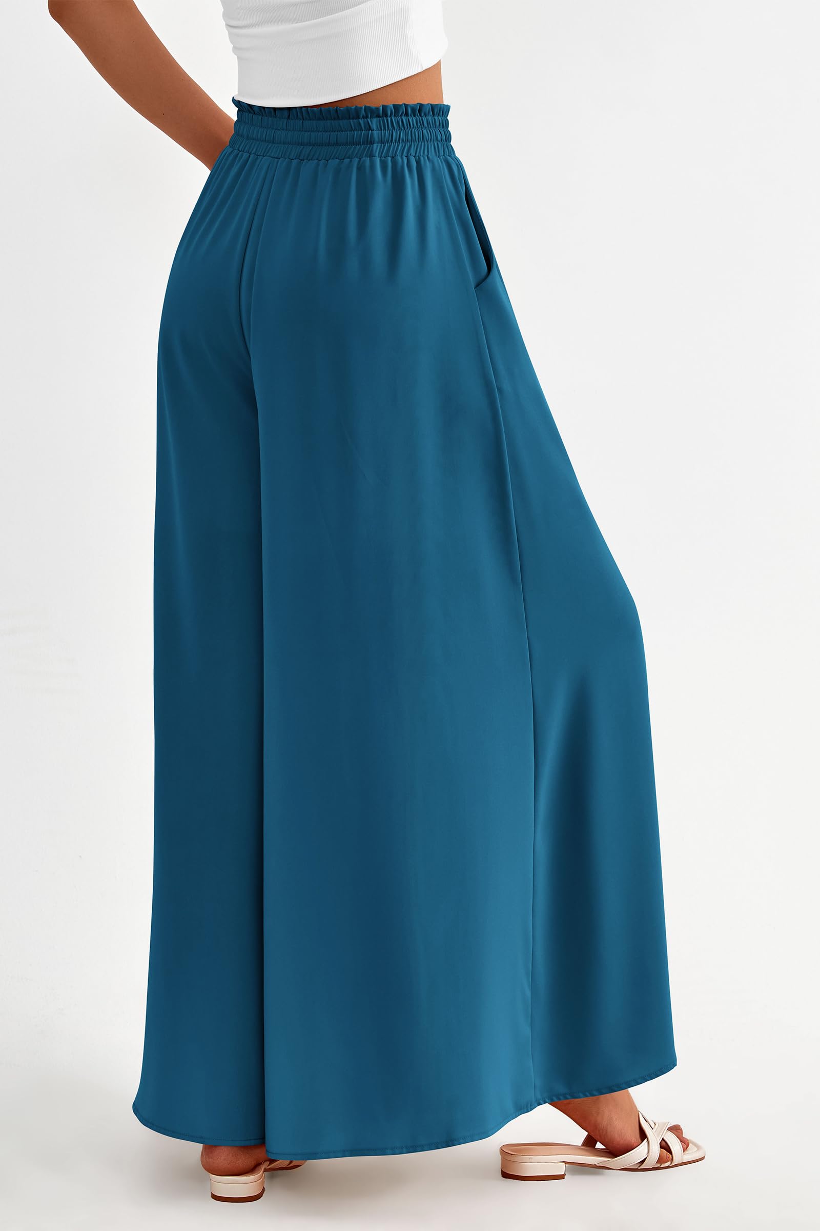 Summer Wide Leg Palazzo Pants for Women Casual,Lake Blue,S