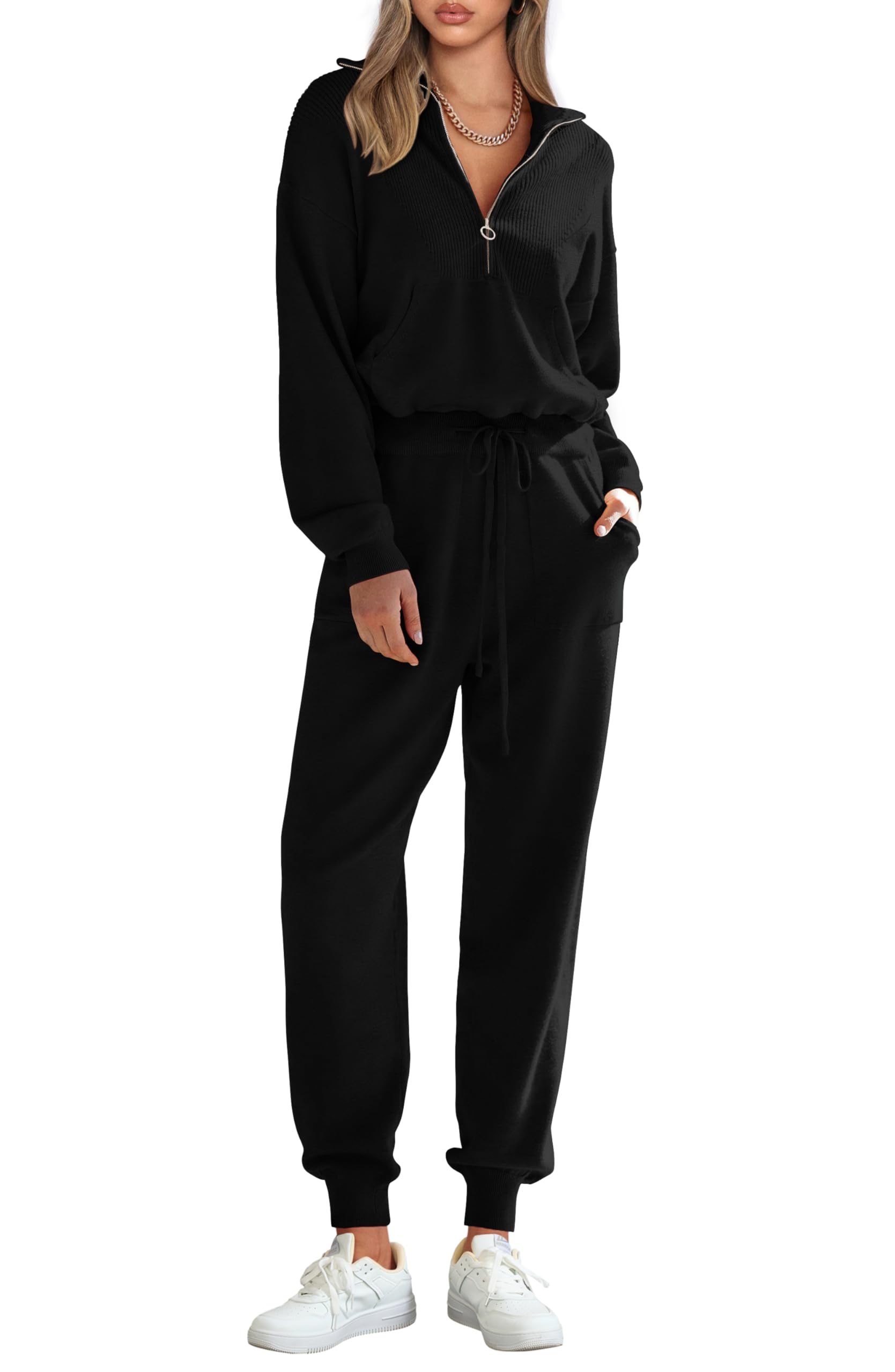 Women's 2 Piece Sweatsuits Set Fall Outfits(Black,S)