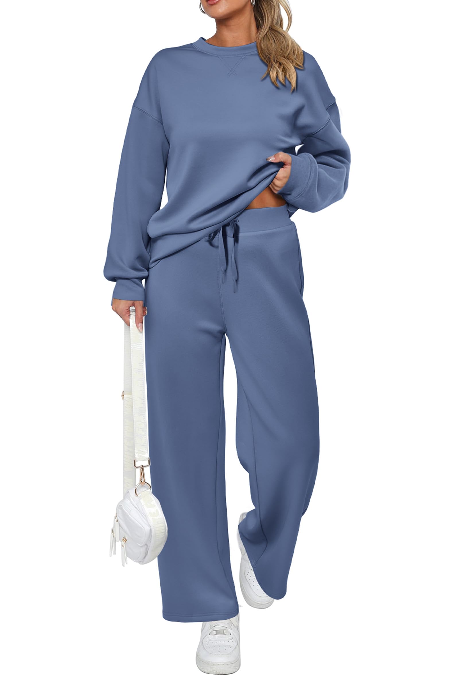 Women's 2 Piece Outfits Sweatsuits Lounge Sets,Grey Blue,M