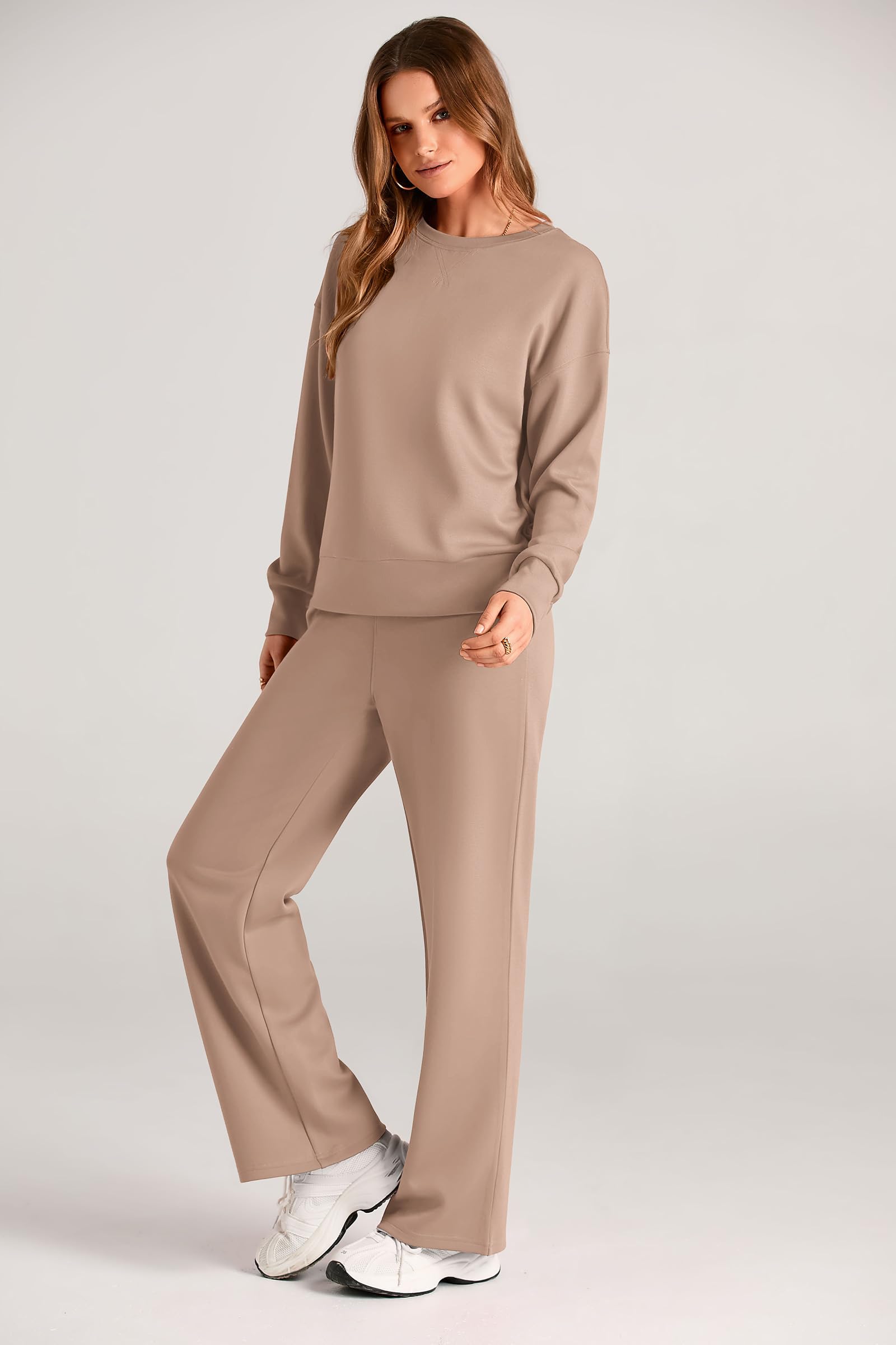 Women's 2 Piece Outfits Sweatsuits Lounge Sets,Khaki,S