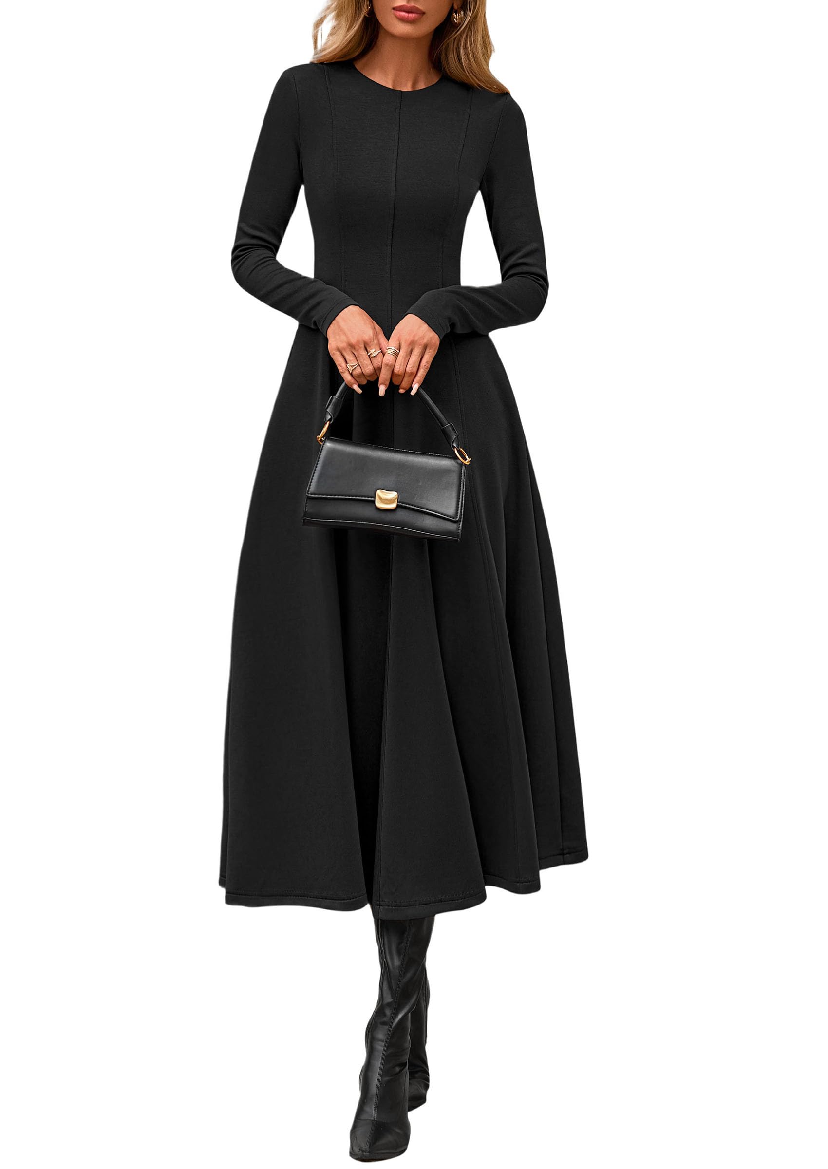 Women's Fall Long Sleeve A Line Midi Elegant Cocktail Dress