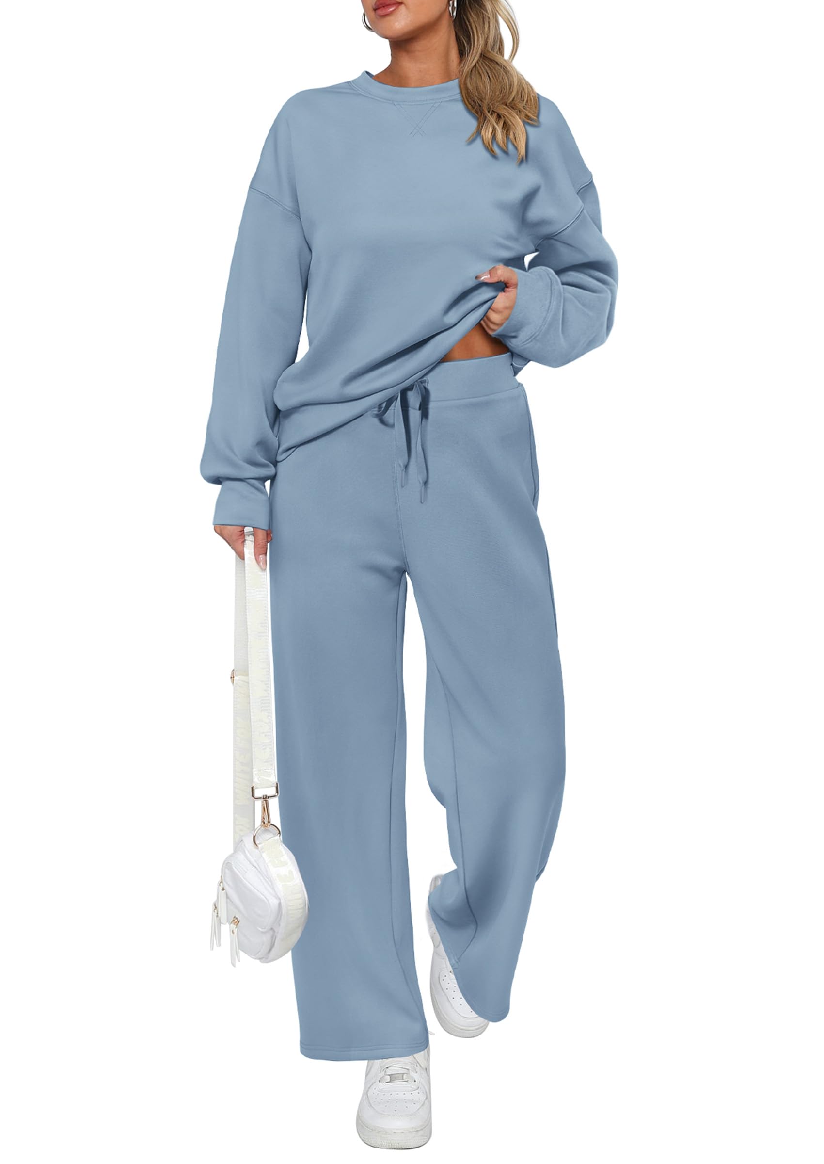 Women's 2 Piece Outfits Sweatsuits Lounge Sets,Light Blue,S