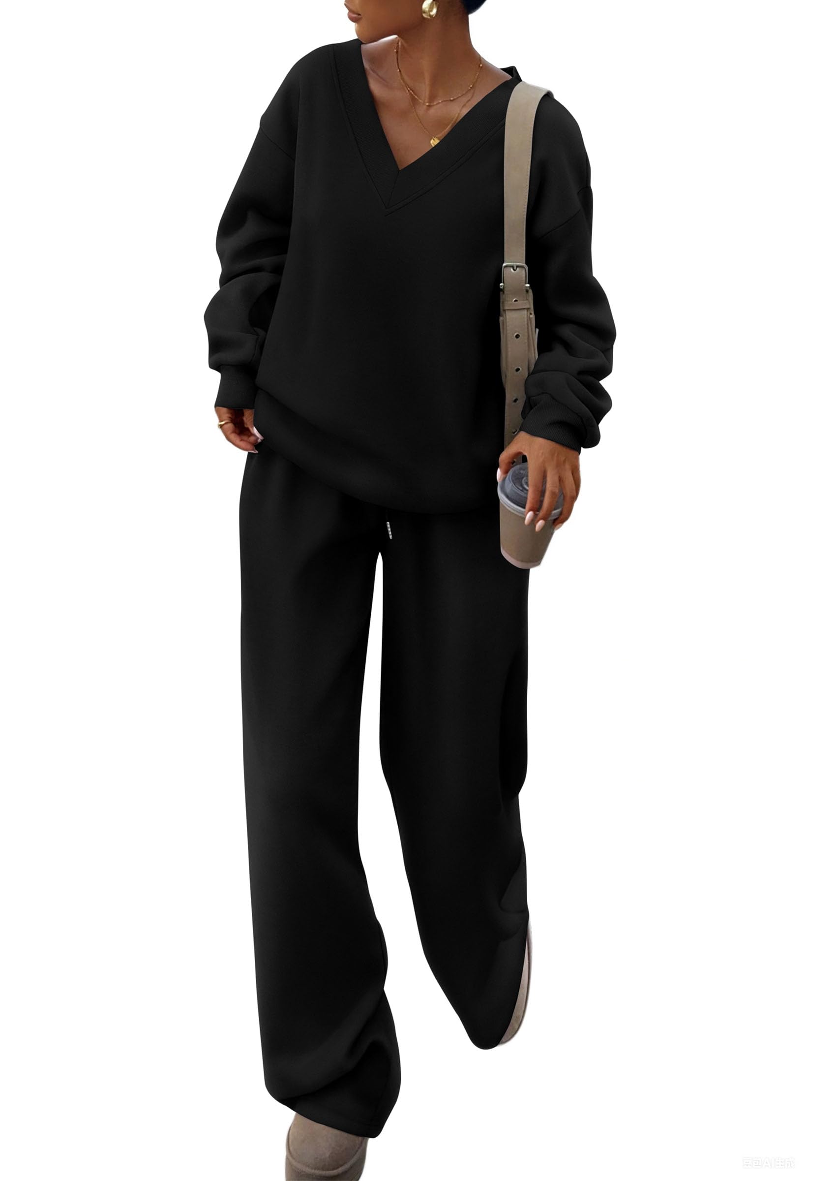 Womens 2 Piece Outfits Fall Sweatsuits,Black,S