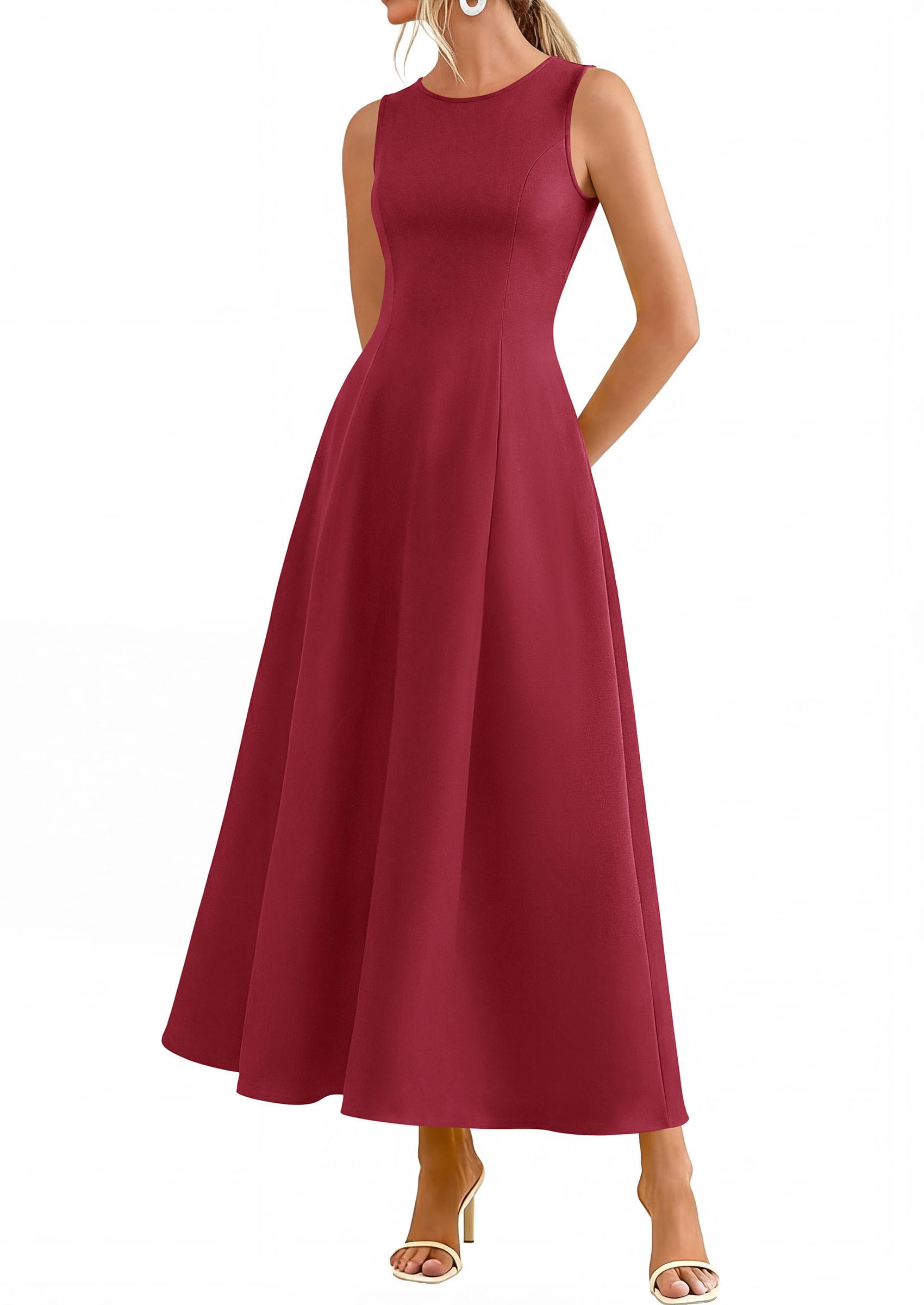 Women's Sleeveless Summer Elegant Maxi Dresses, Burgundy,S