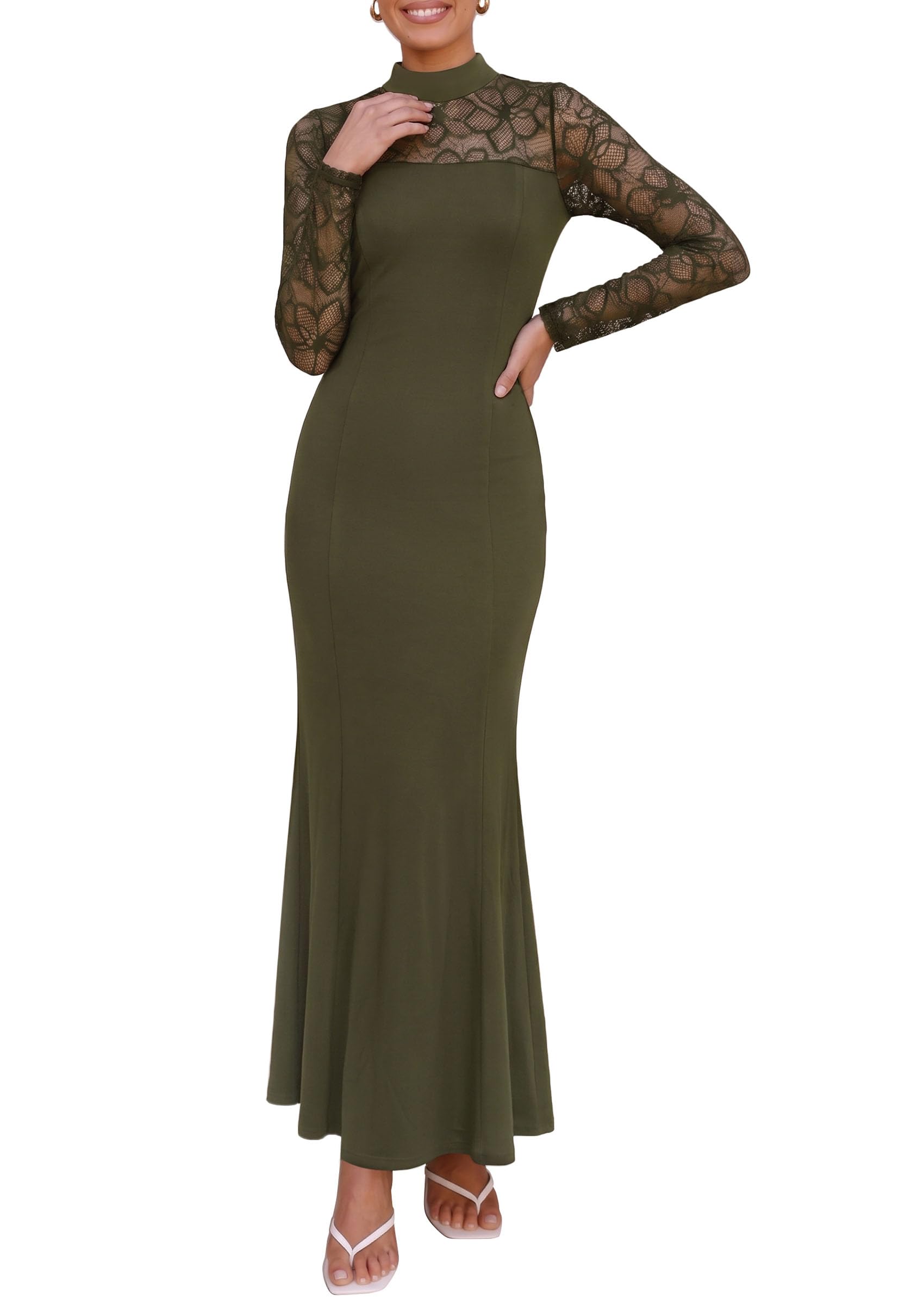 Women's Fall Lace Sheer Dress Bodycon Maxi Cocktail Dresses